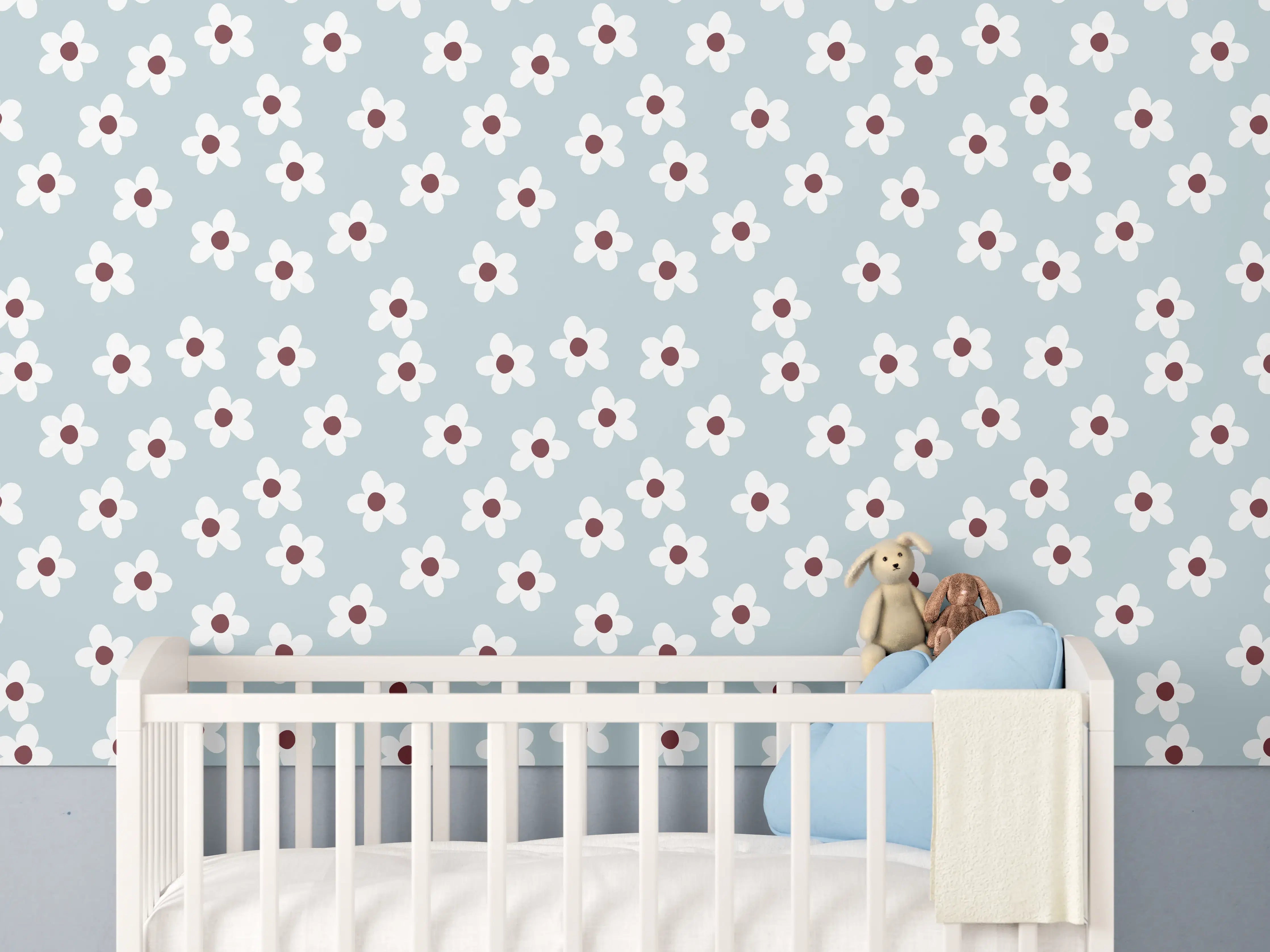 Babyzimmer Wandgestaltung - Zarte Blumenmuster auf dezentem Hintergrund