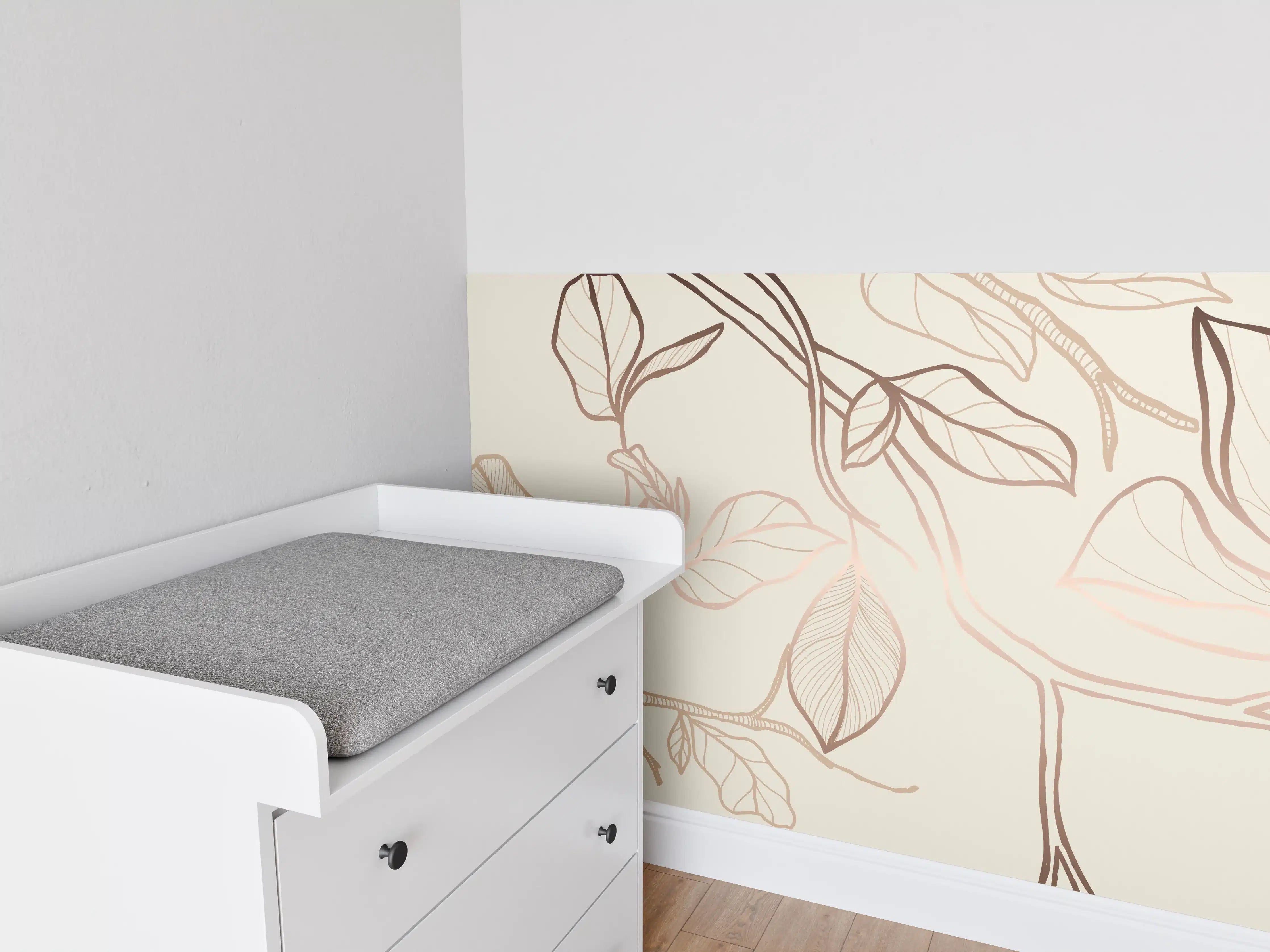 Babyzimmer Wandgestaltung - Zarte Blumenzeichnung Beige