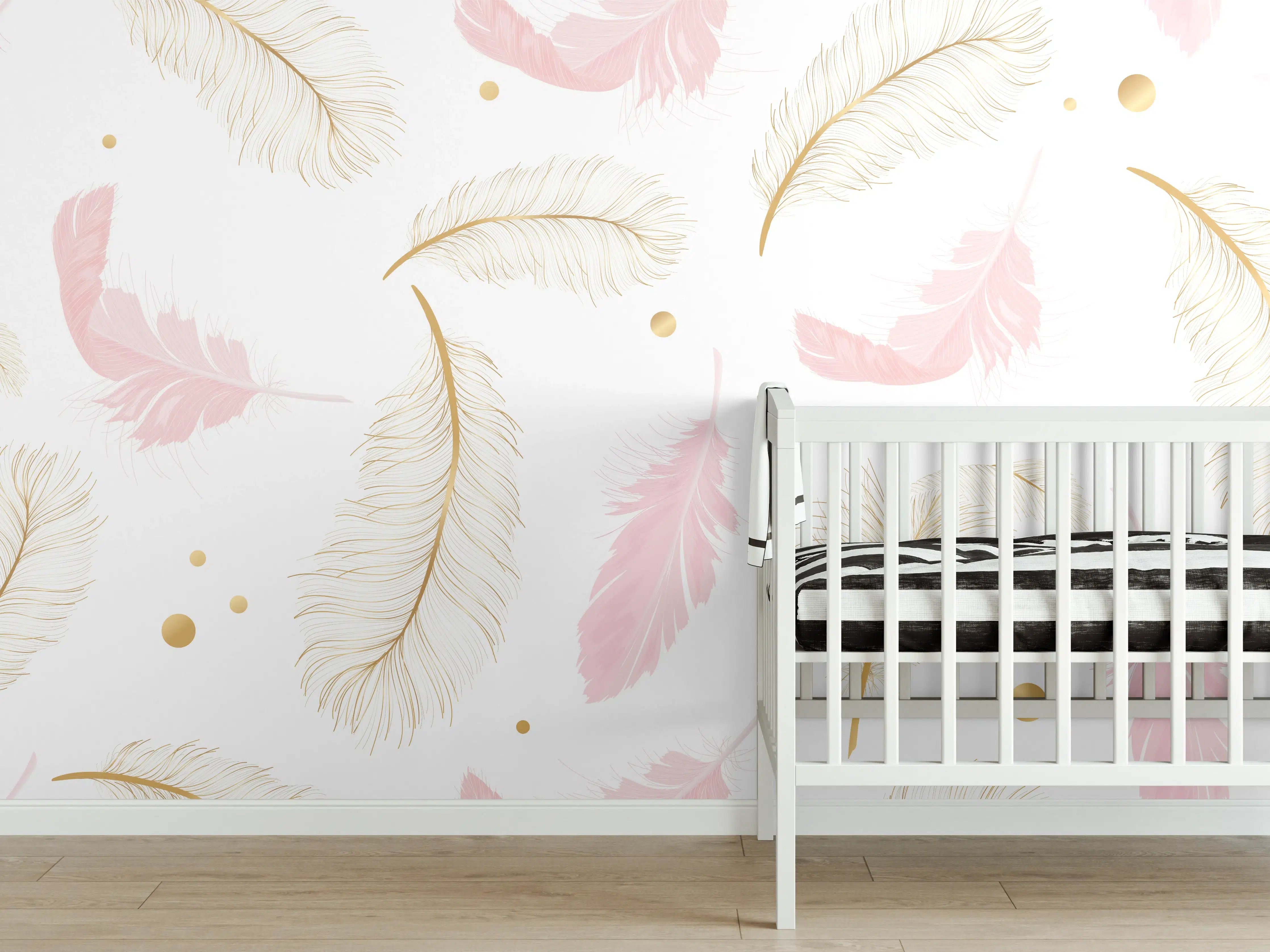 Babyzimmer Wandgestaltung - Zarte Federn Goldpunkt Muster