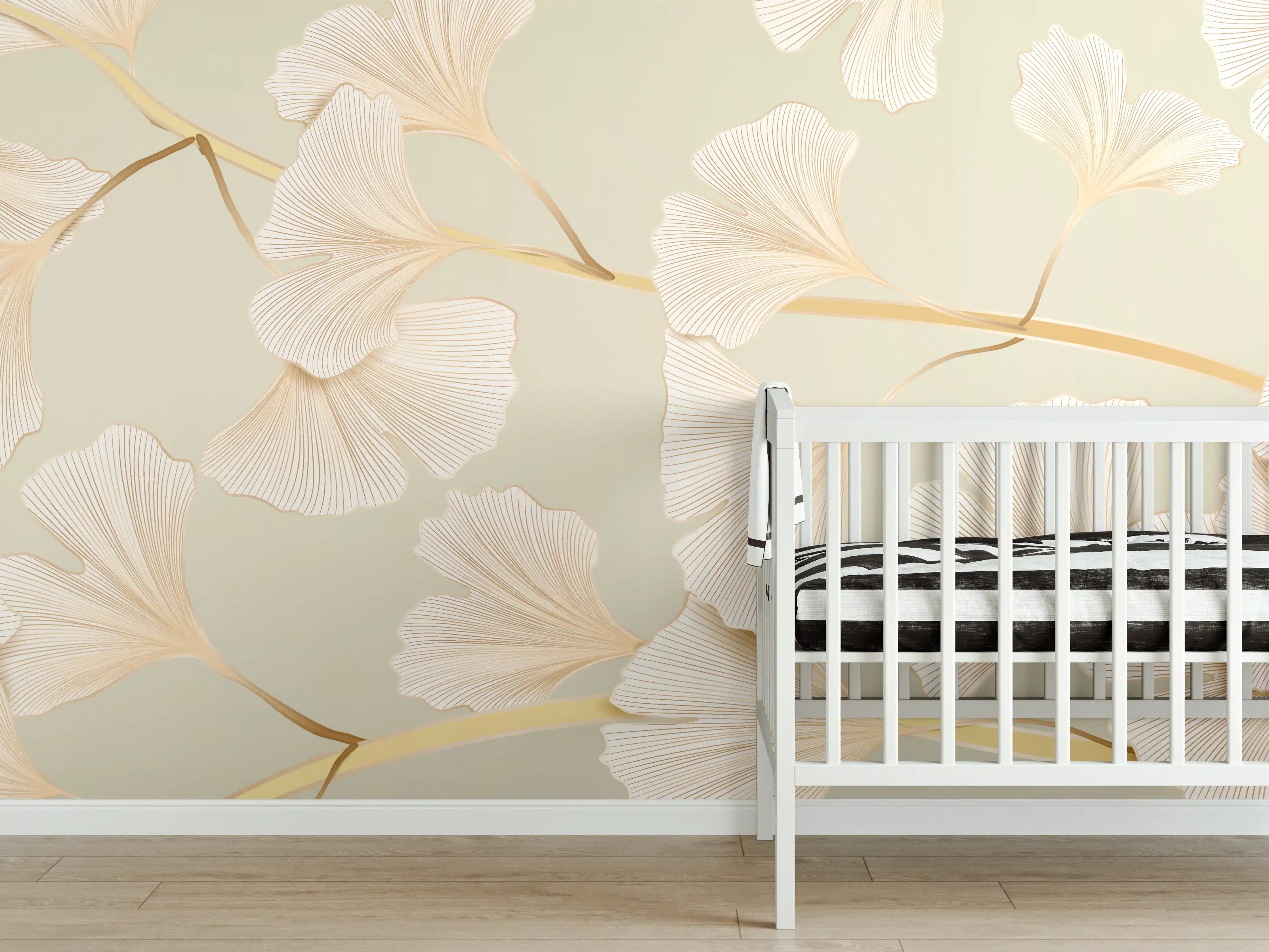 Babyzimmer Wandgestaltung - Zarte Ginkgo-Blatt-Muster
