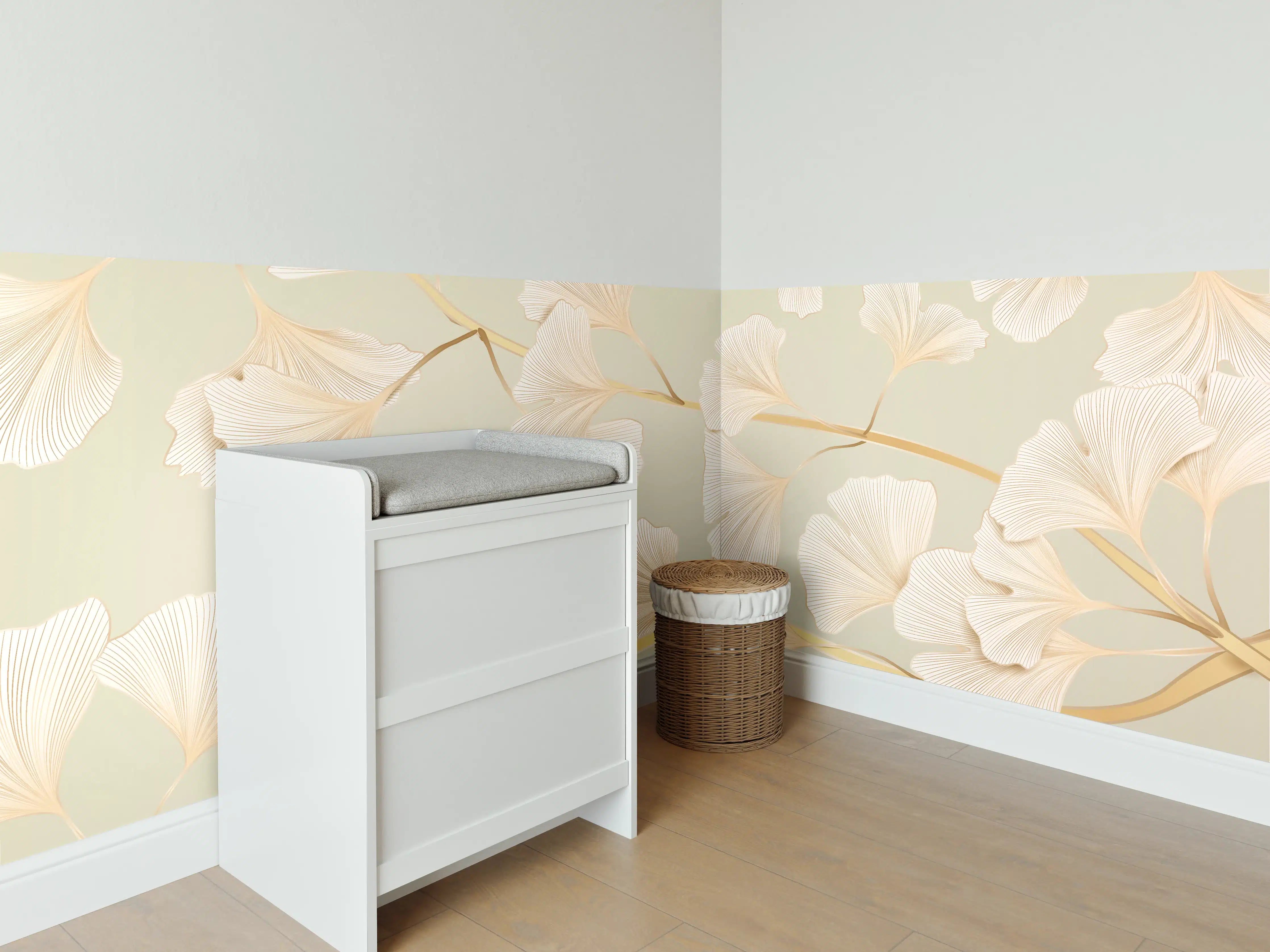 Babyzimmer Wandgestaltung - Zarte Ginkgo-Blatt-Muster