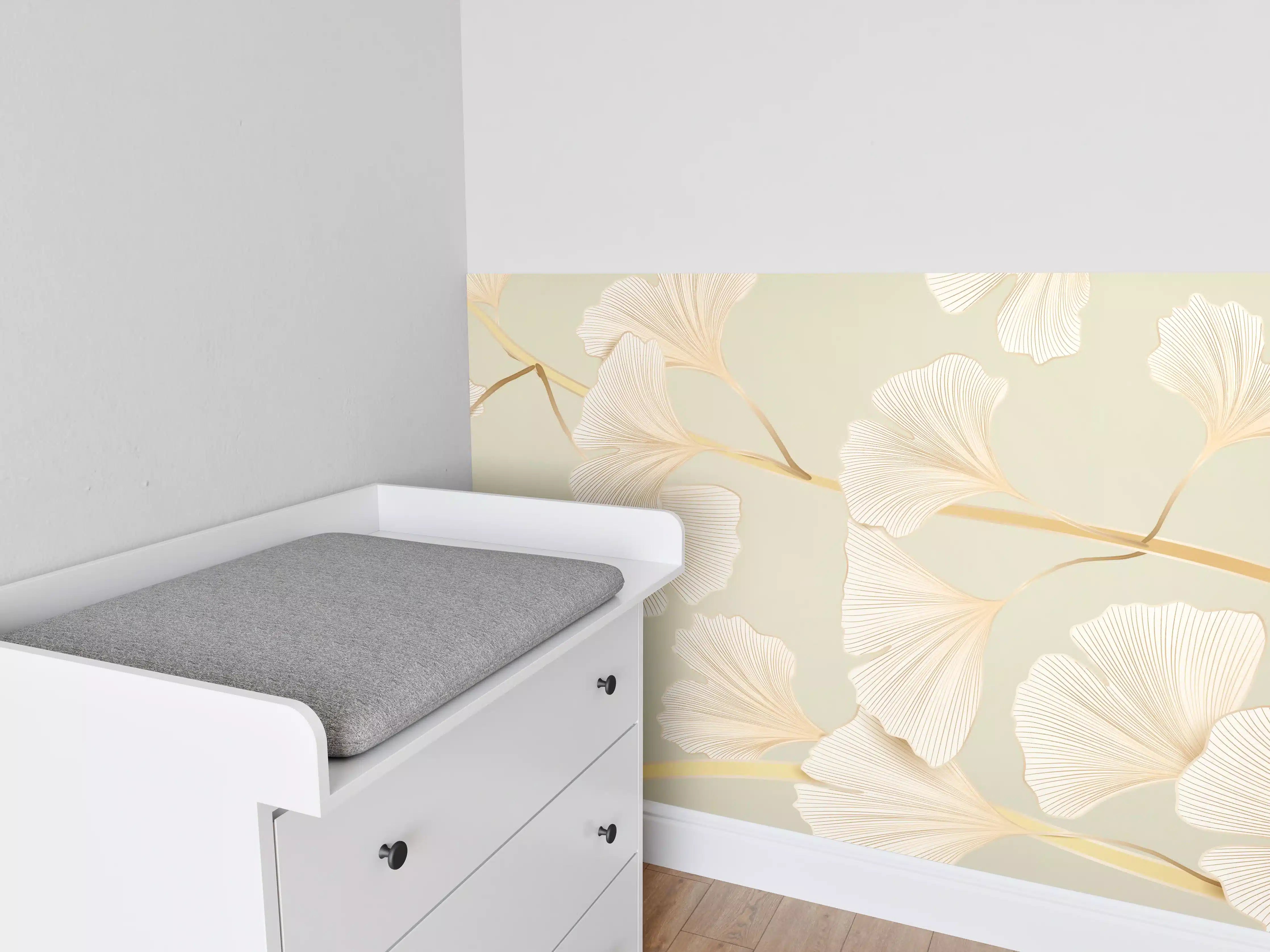 Babyzimmer Wandgestaltung - Zarte Ginkgo-Blatt-Muster