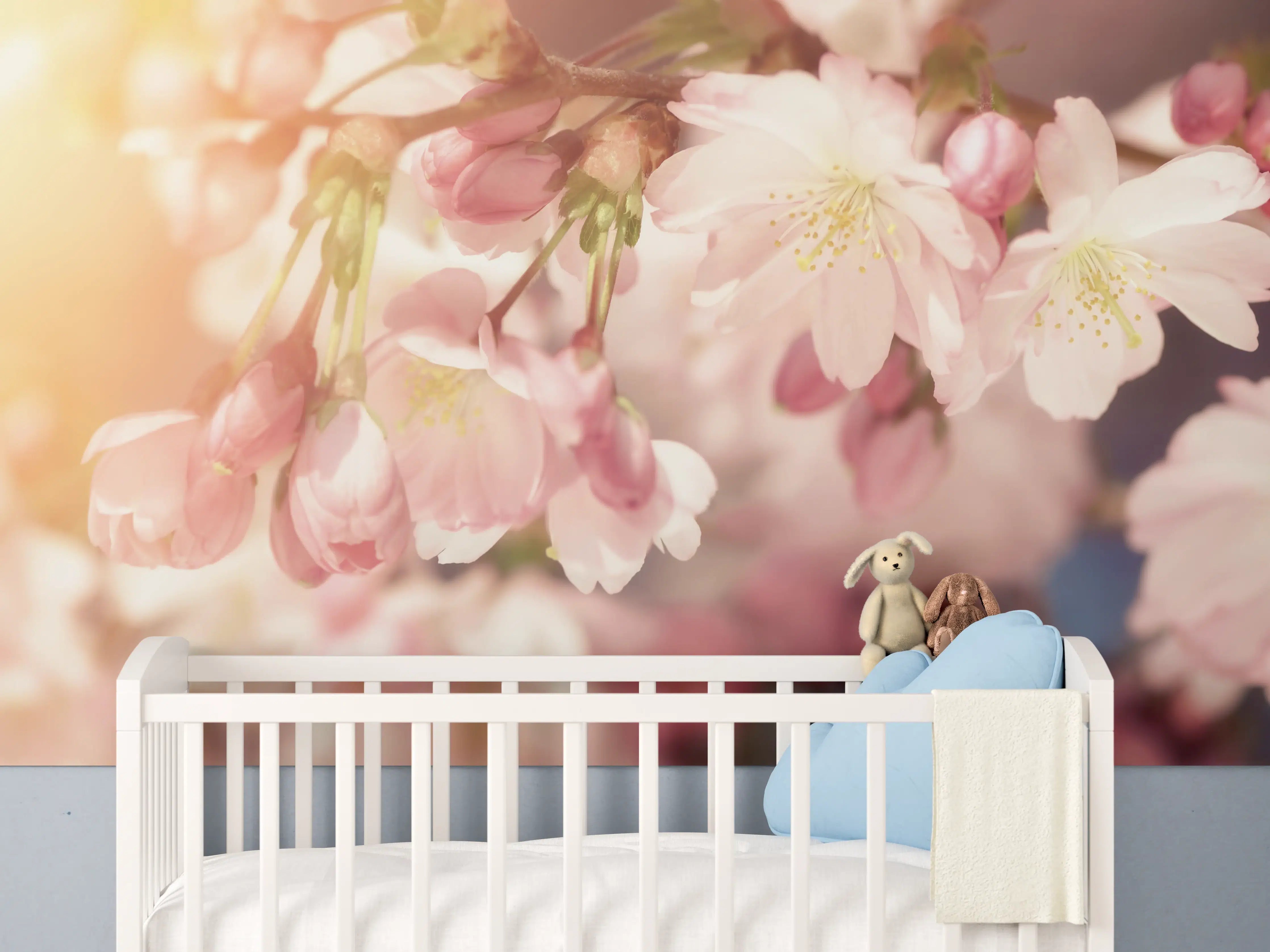 Babyzimmer Wandgestaltung - Zarte Kirschblüten im Frühlingslicht