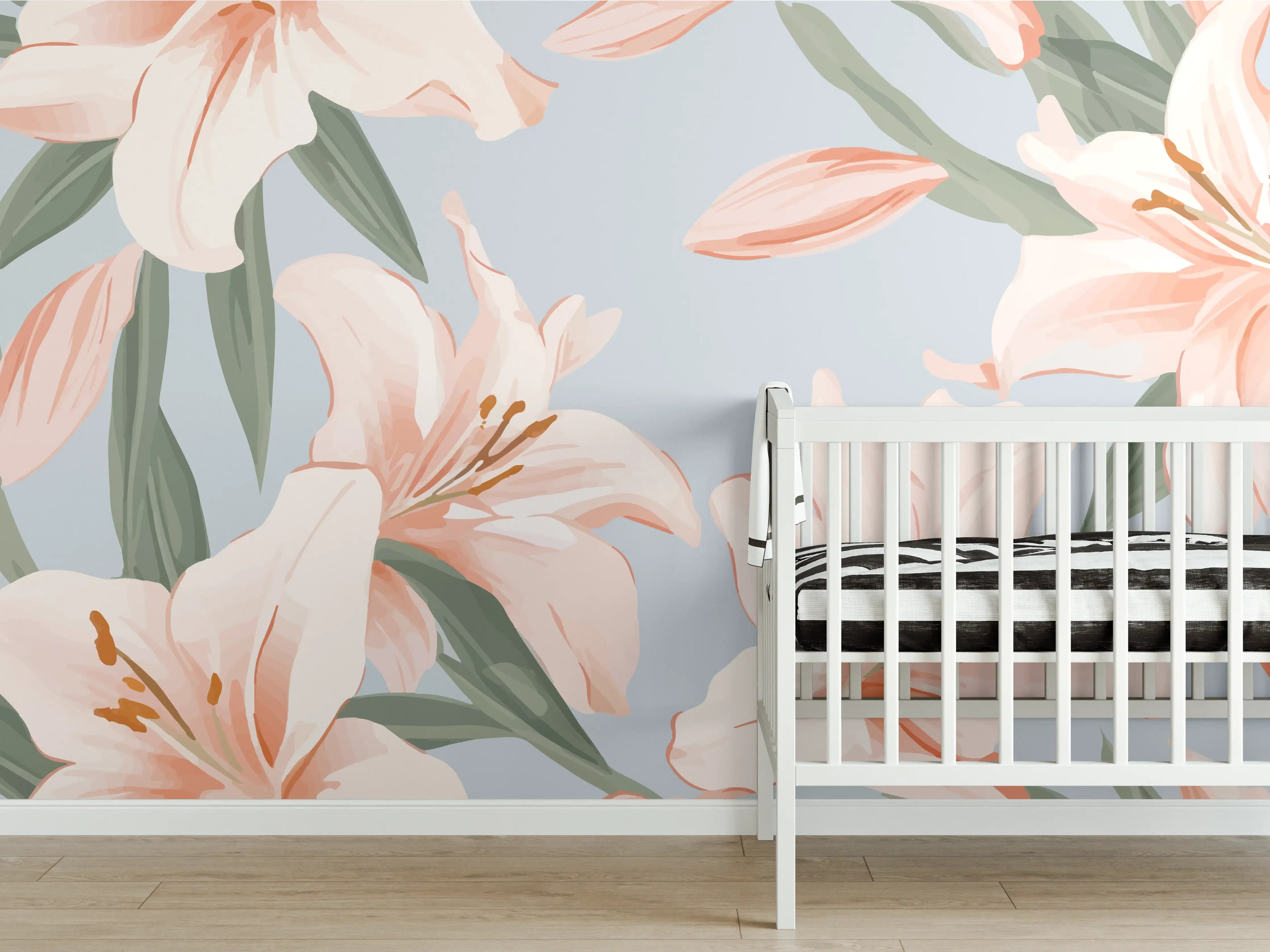 Babyzimmer Wandgestaltung - Zarte Lilien in Pastellfarben