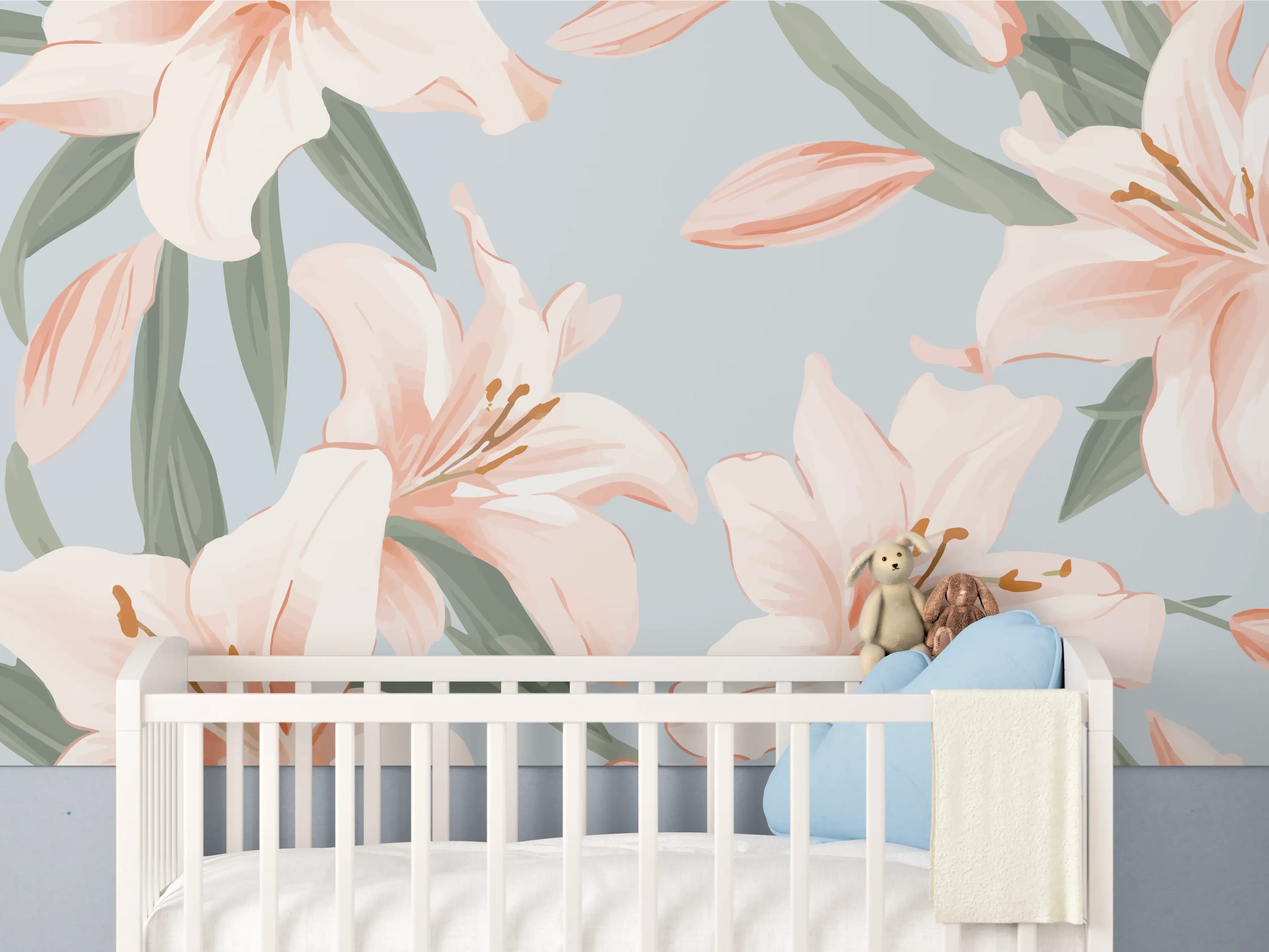 Babyzimmer Wandgestaltung - Zarte Lilien in Pastellfarben