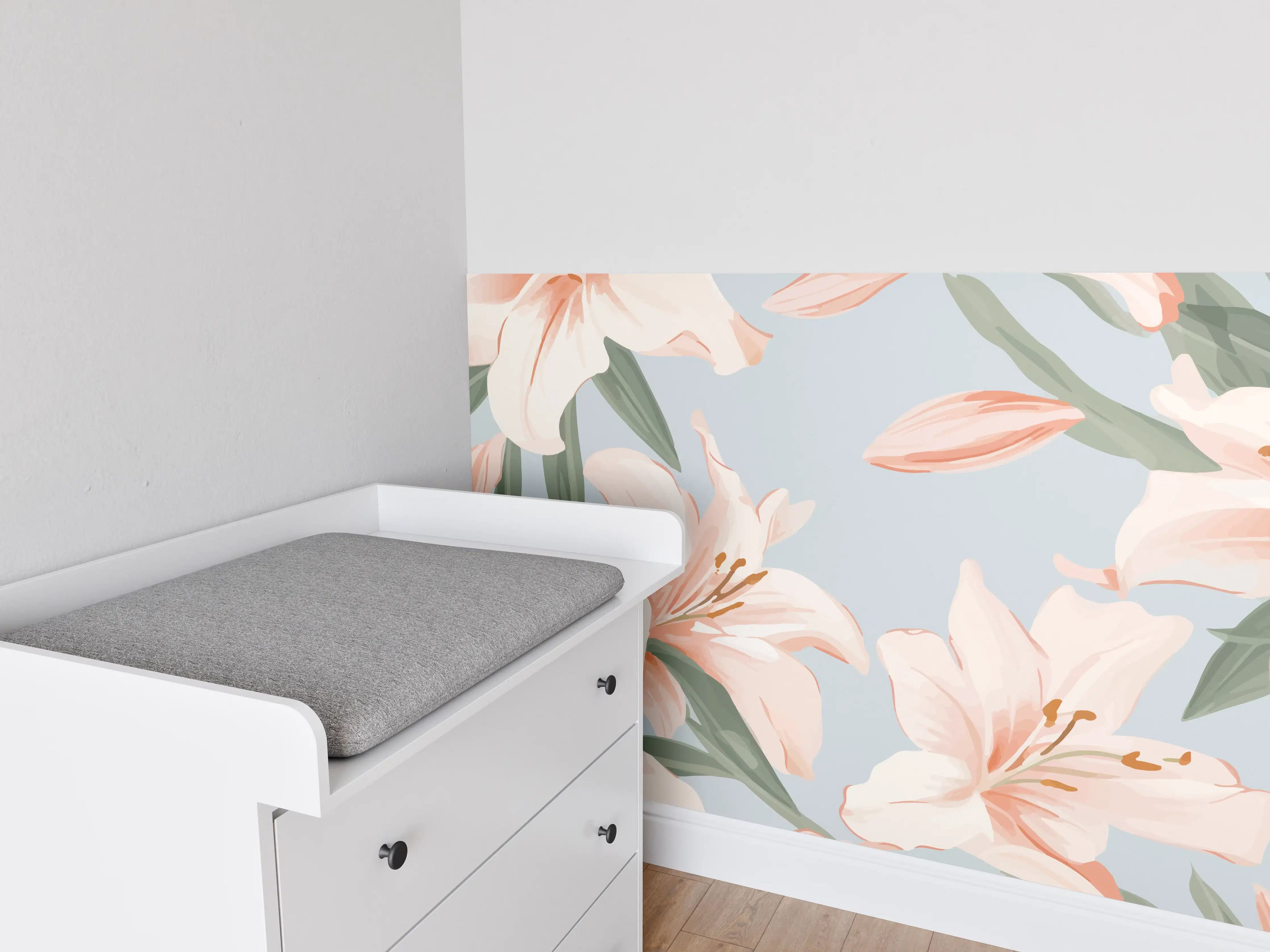Babyzimmer Wandgestaltung - Zarte Lilien in Pastellfarben
