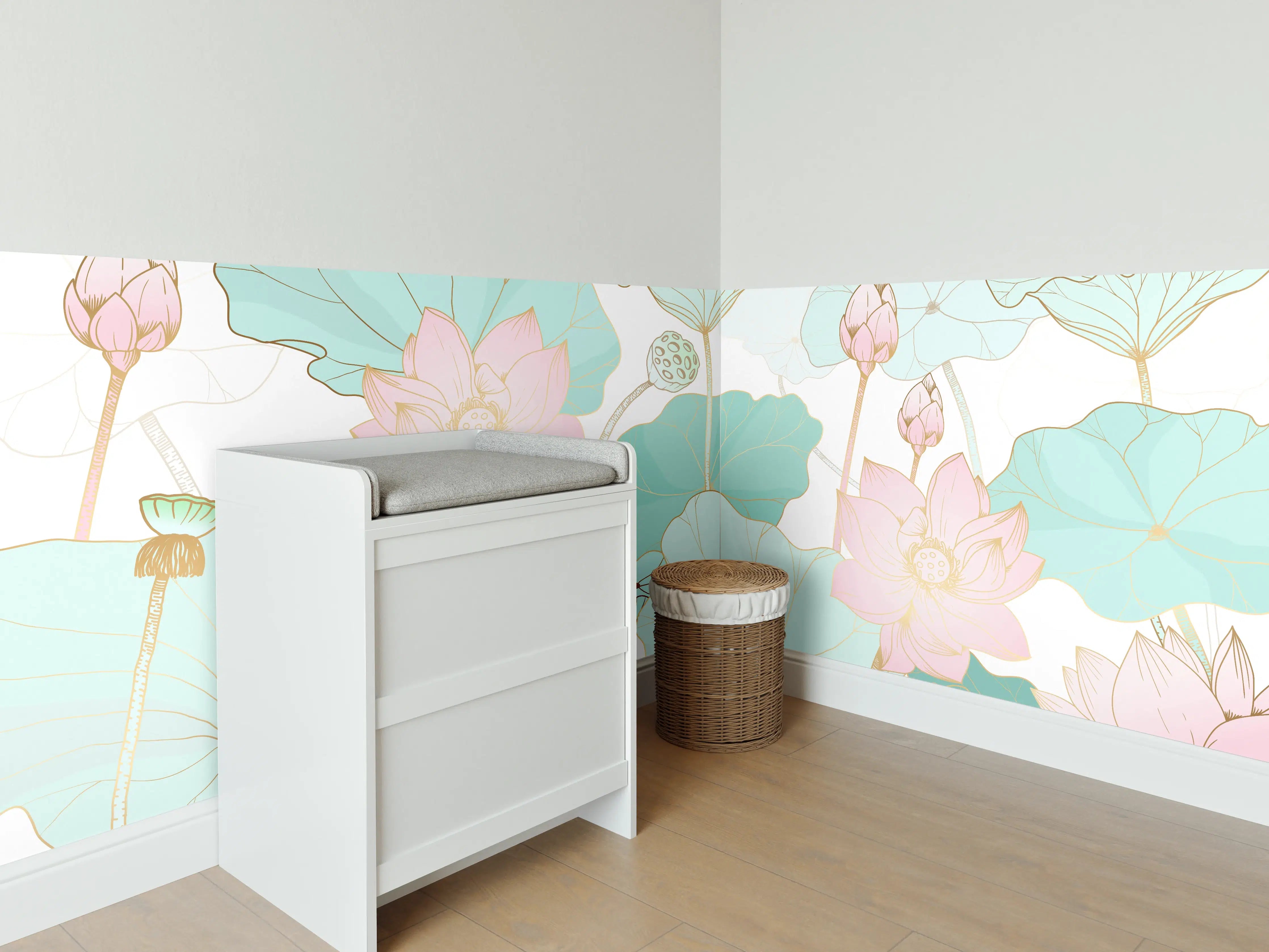 Babyzimmer Wandgestaltung - Zarte Lotusblüten Pastellfarben