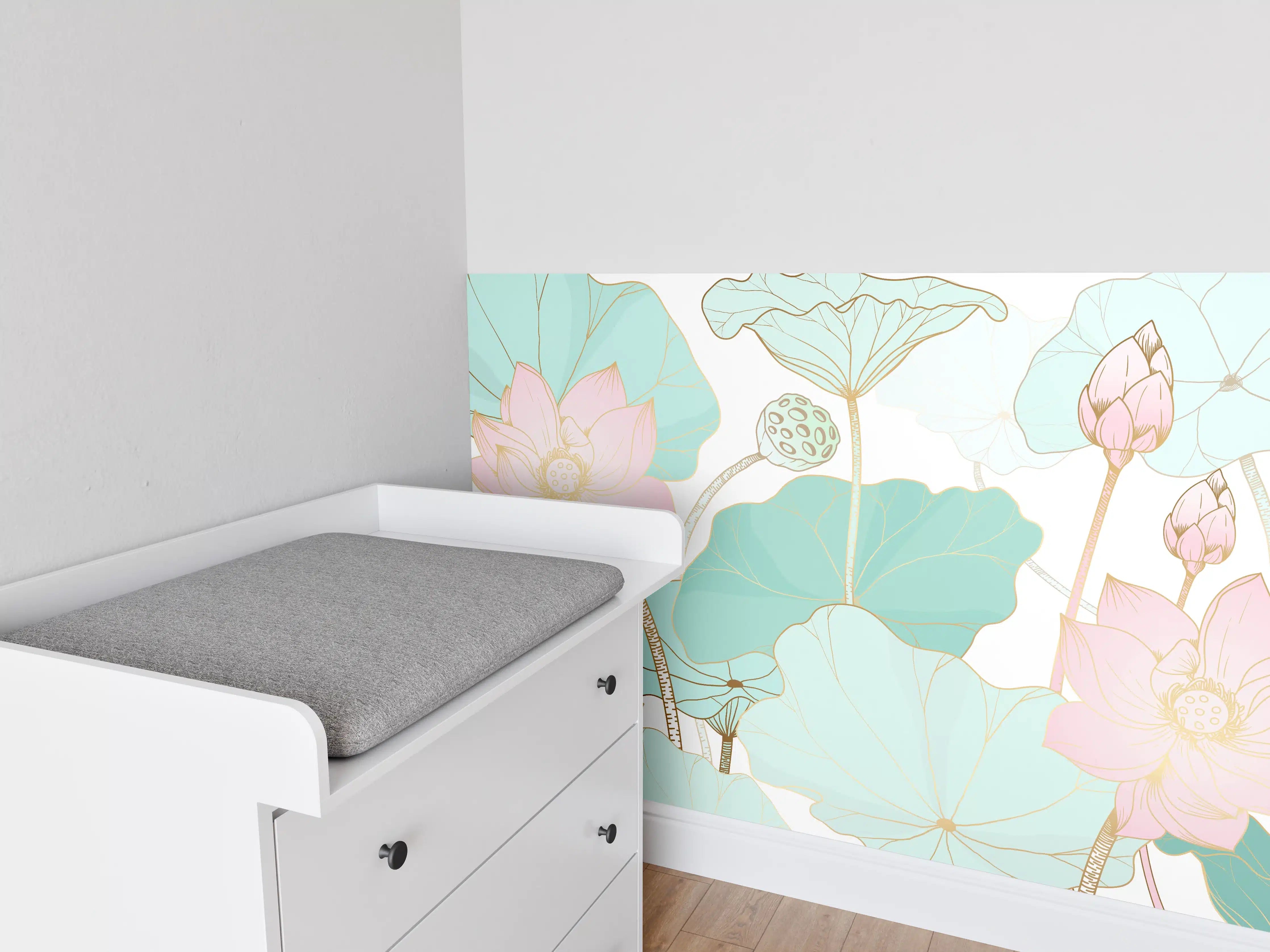 Babyzimmer Wandgestaltung - Zarte Lotusblüten Pastellfarben