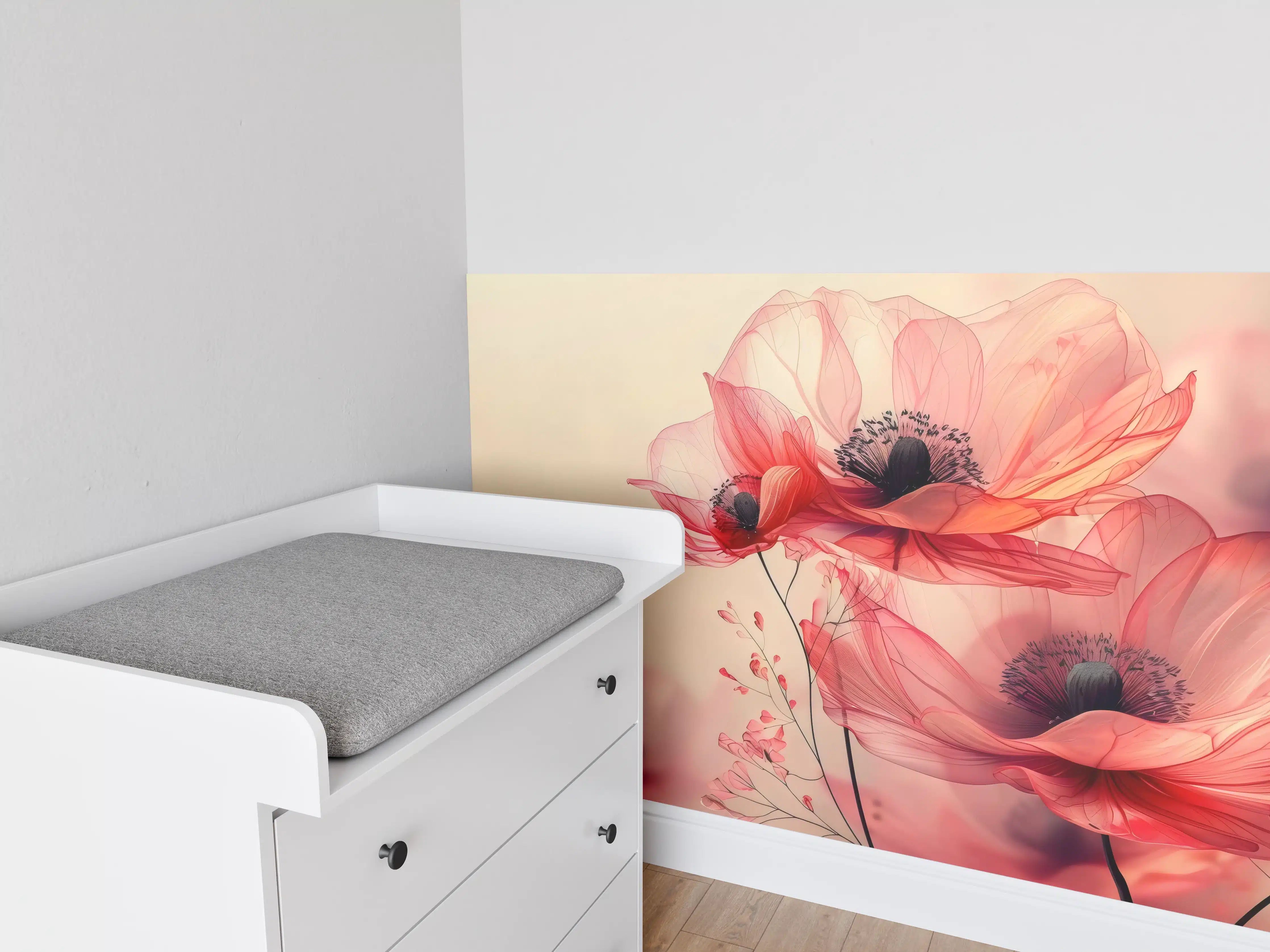 Babyzimmer Wandgestaltung - Zarte Mohnblüten in Rosa