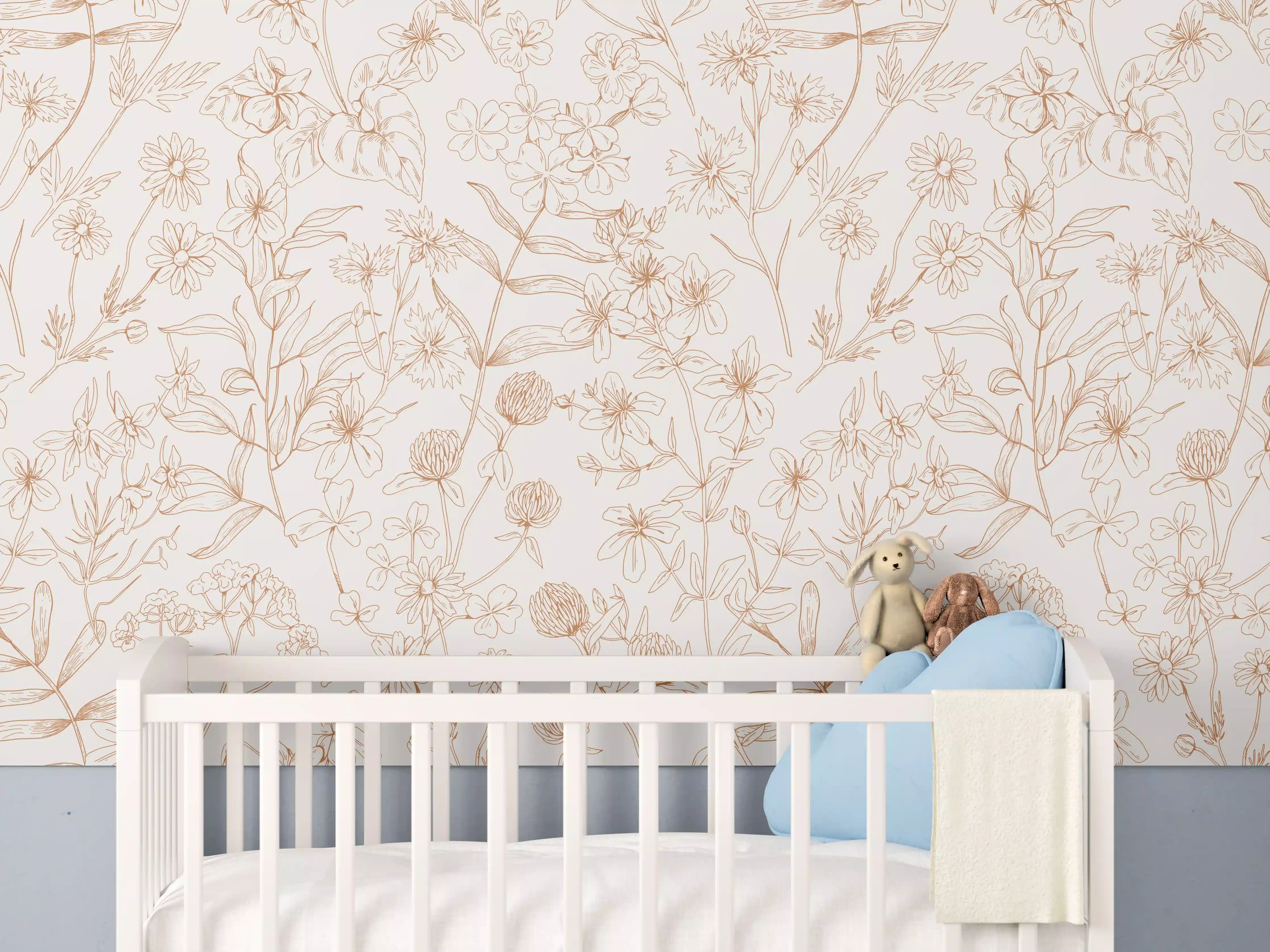 Babyzimmer Wandgestaltung - Zarte Naturmuster in Beige und Hellbraun