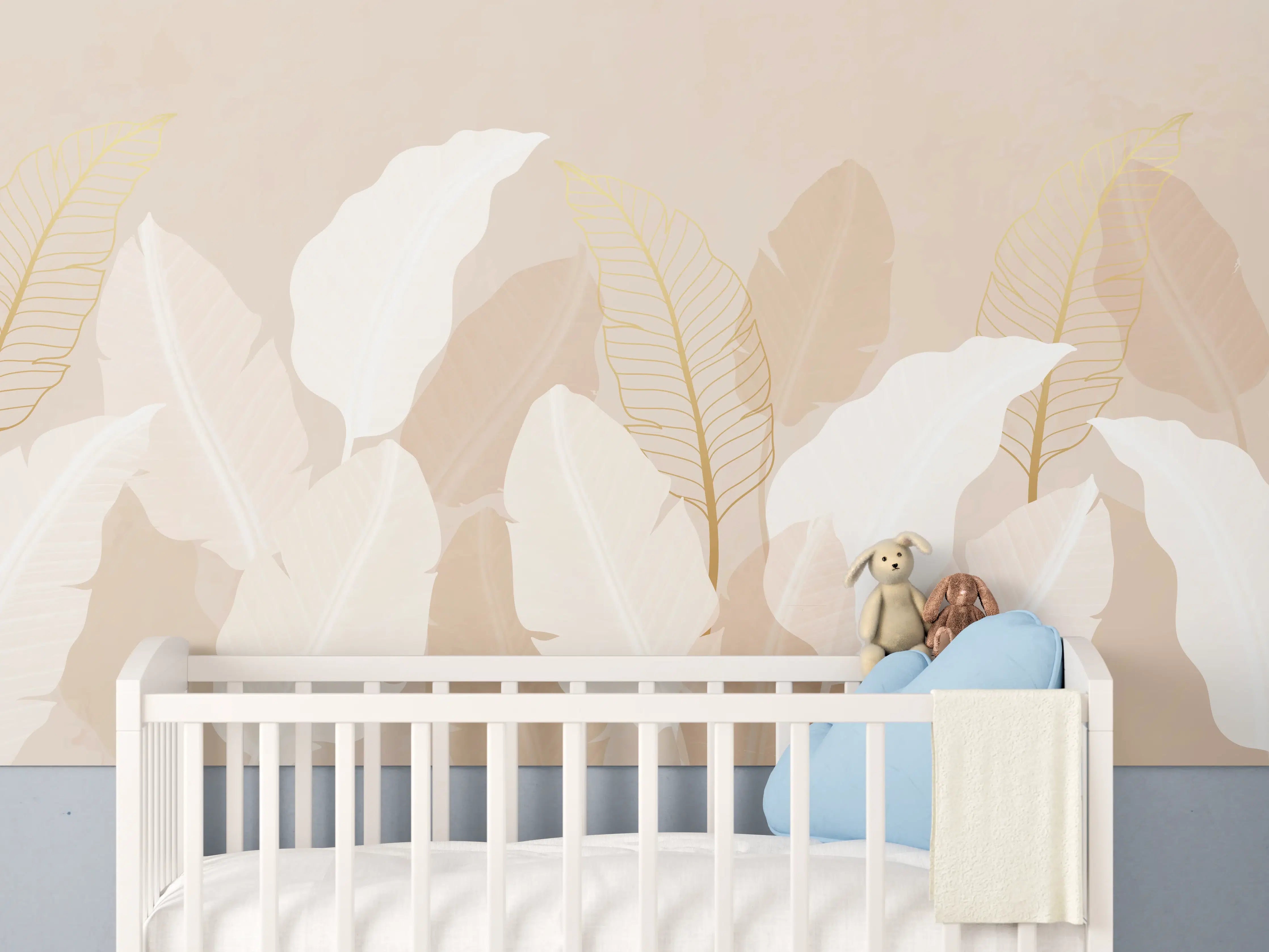 Babyzimmer Wandgestaltung - Zarte-Pastell-Blätter-Stilbild