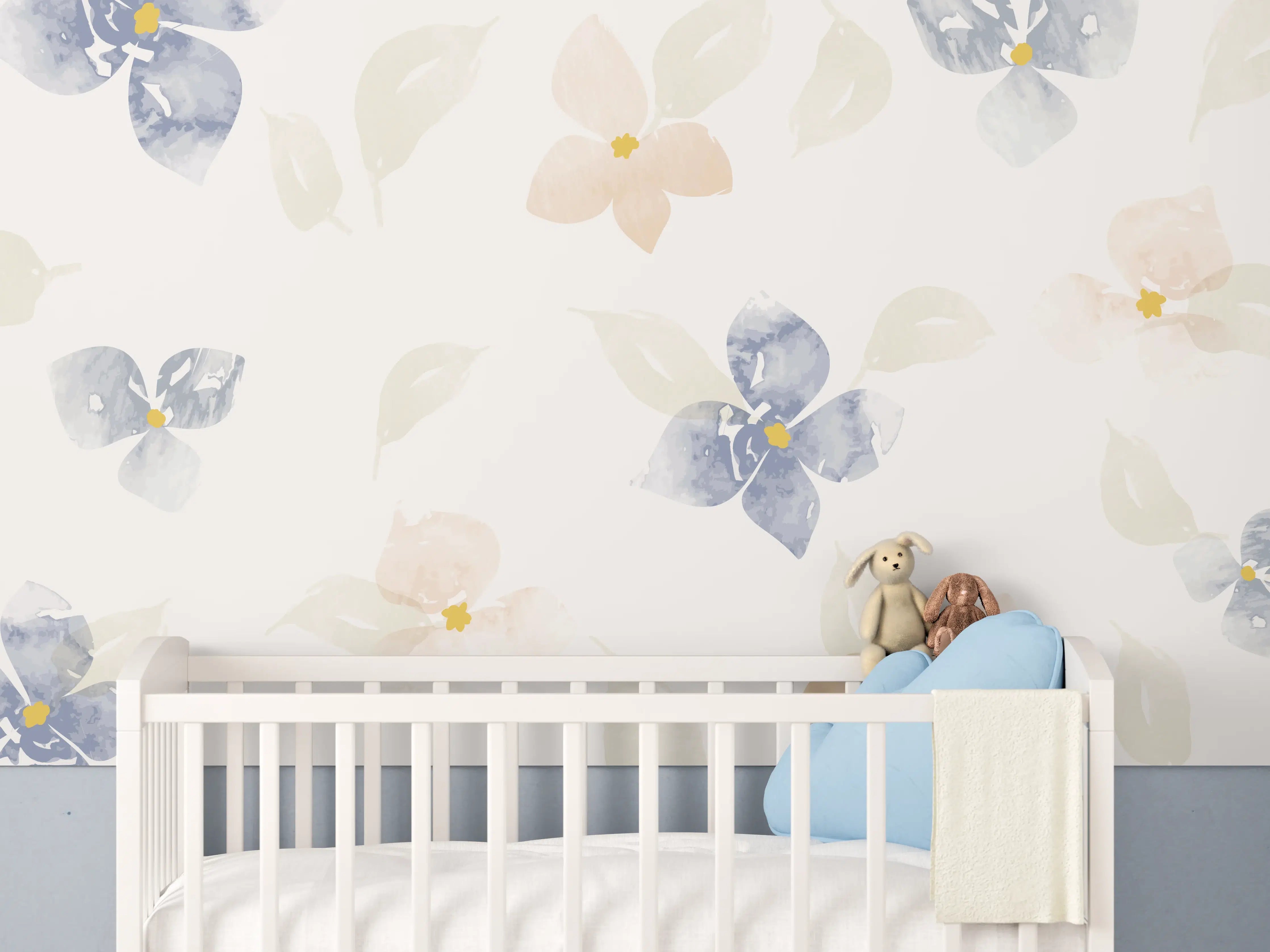 Babyzimmer Wandgestaltung - Zarte Pastell-Blumenmuster