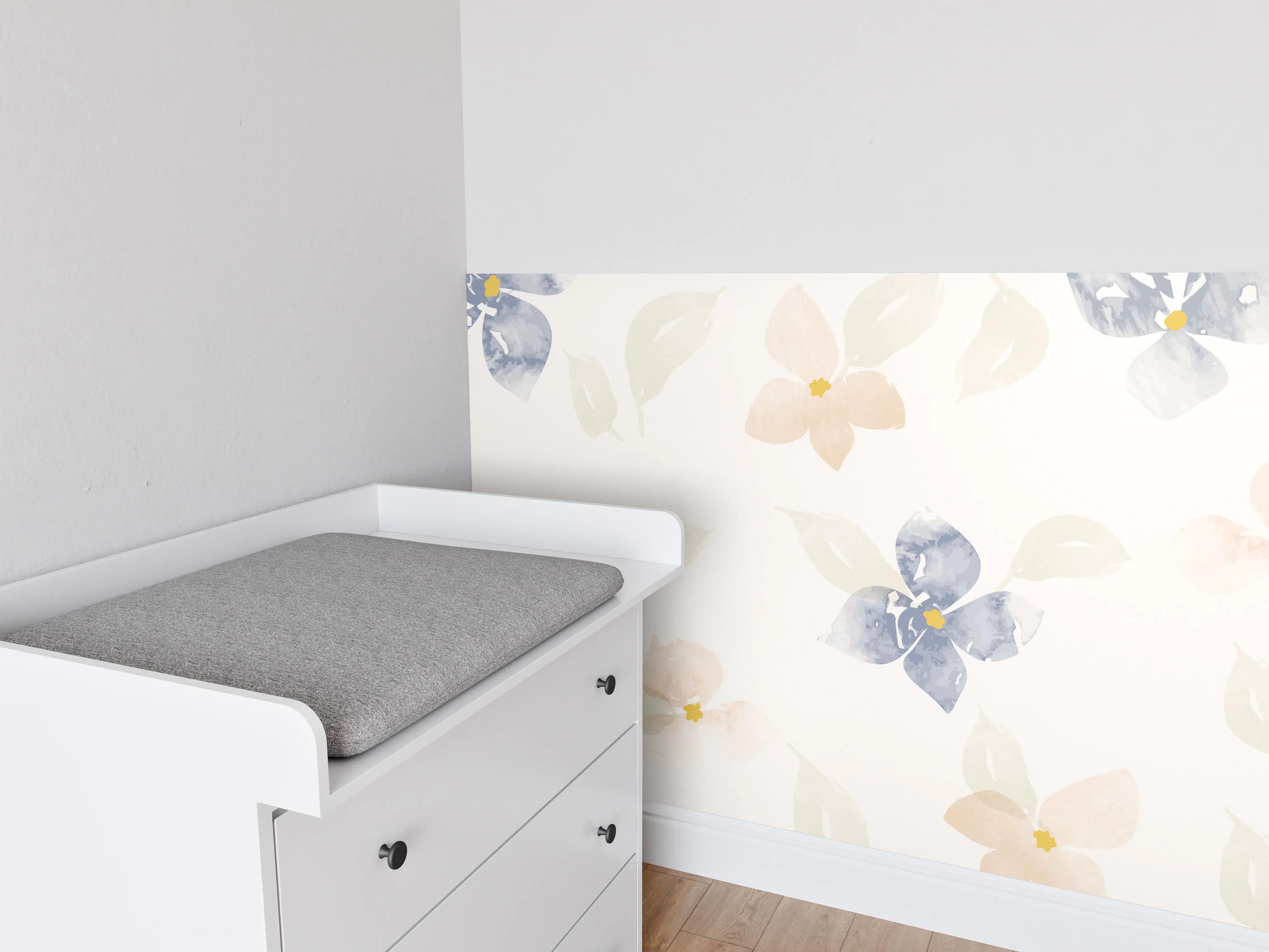 Babyzimmer Wandgestaltung - Zarte Pastell-Blumenmuster