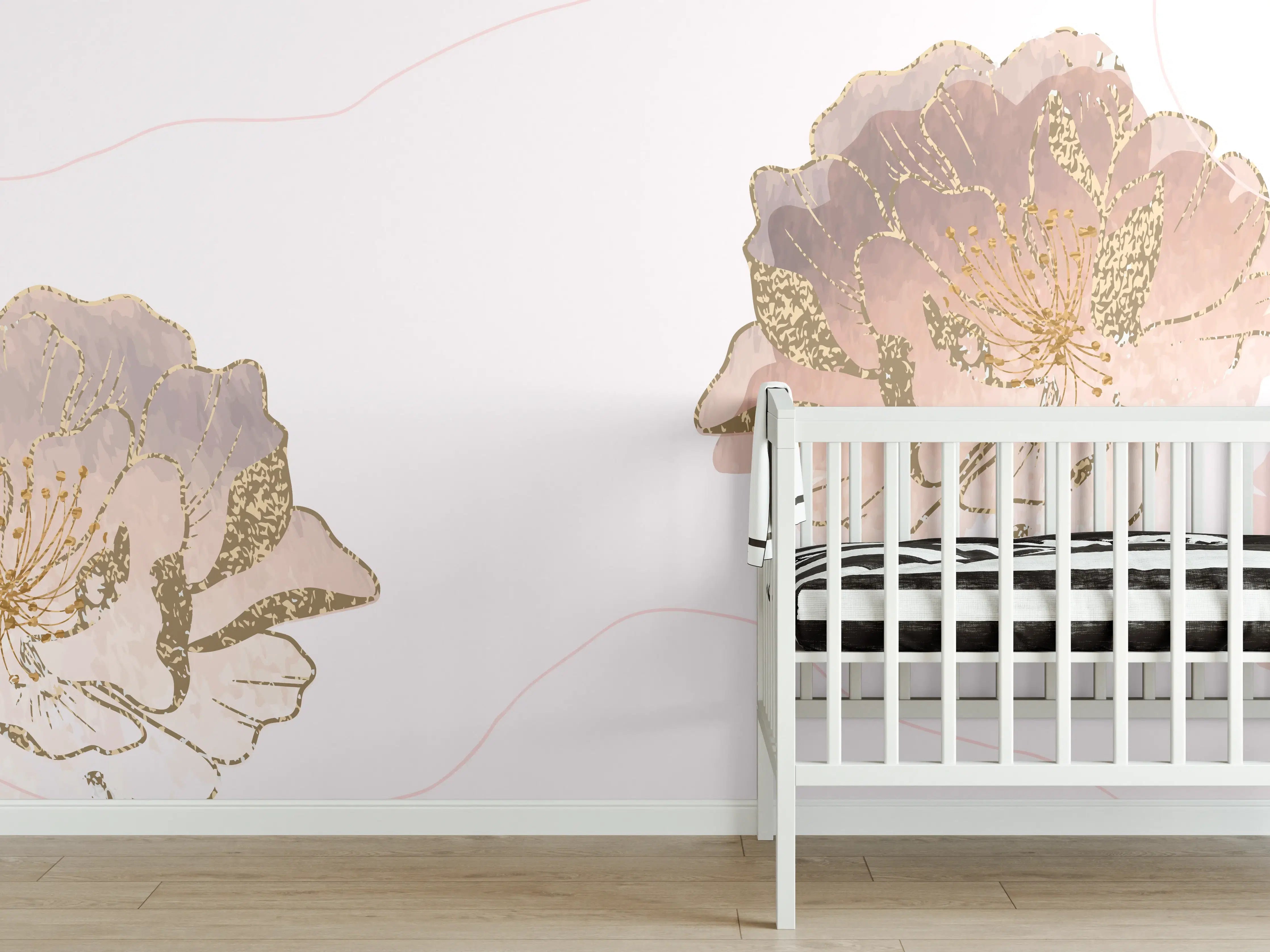 Babyzimmer Wandgestaltung - Zarte Pastell-Blumenstruktur