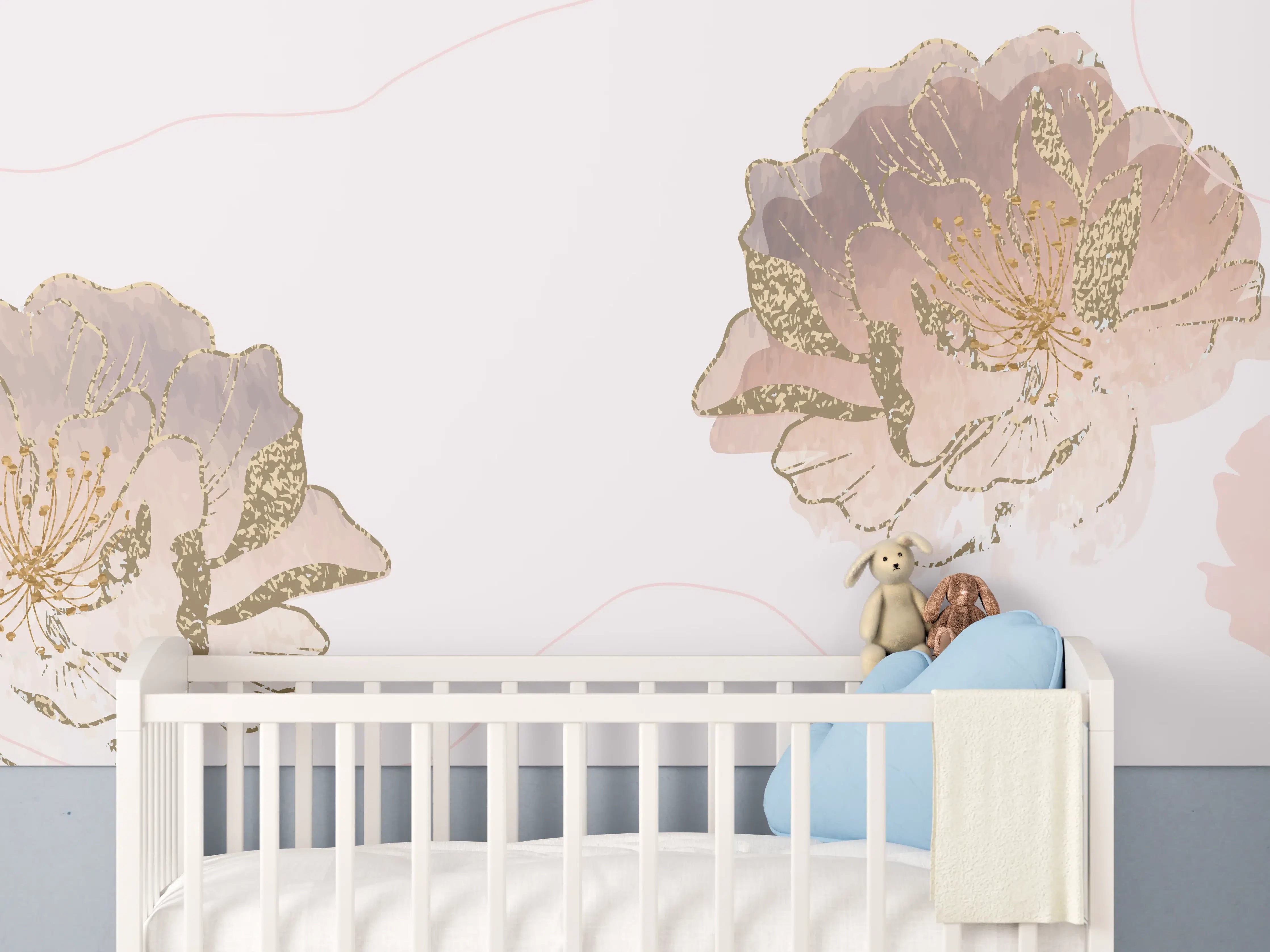 Babyzimmer Wandgestaltung - Zarte Pastell-Blumenstruktur