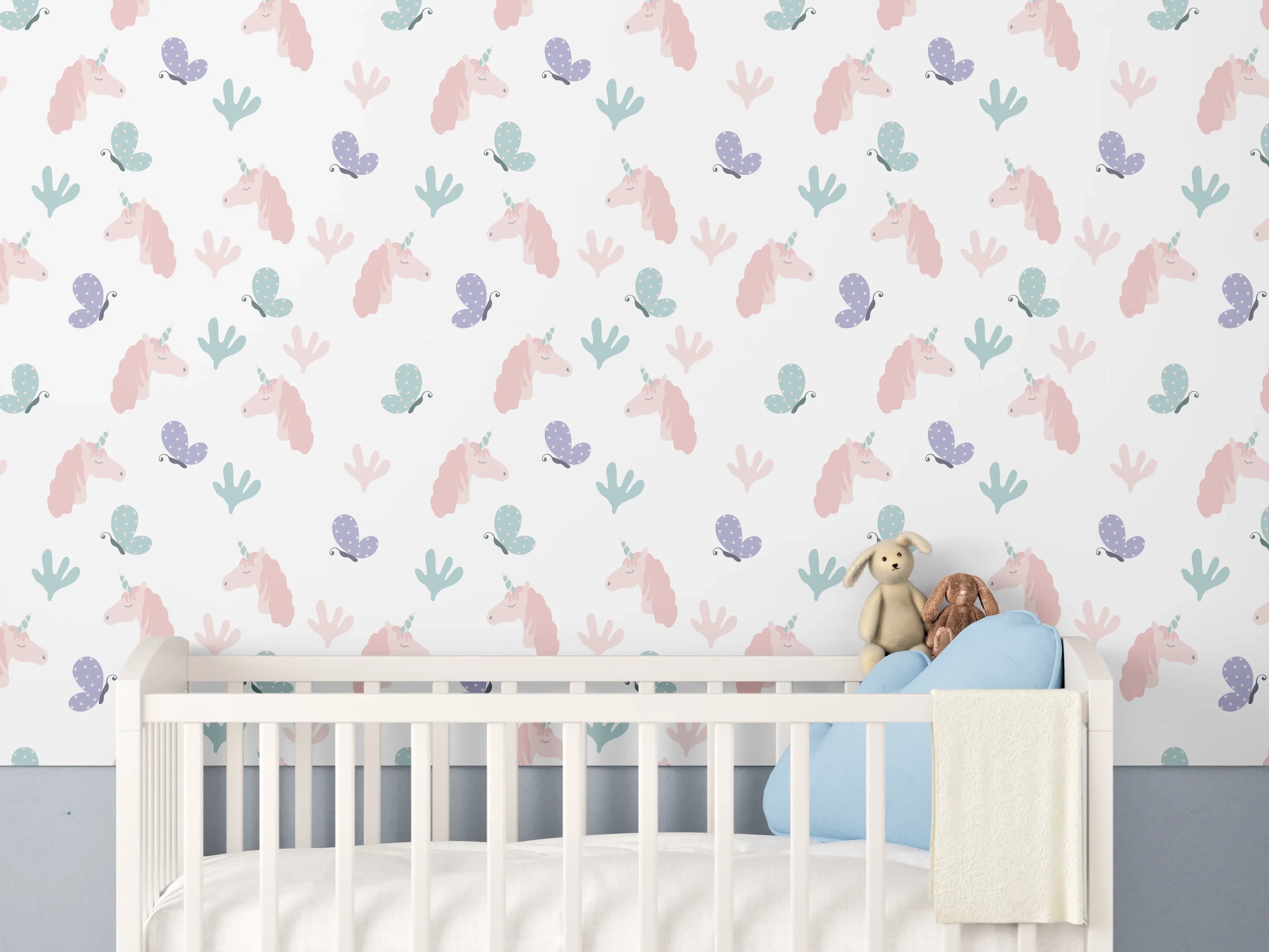 Babyzimmer Wandgestaltung - Zarte Pastellblumen in Grau- und Weißtönen