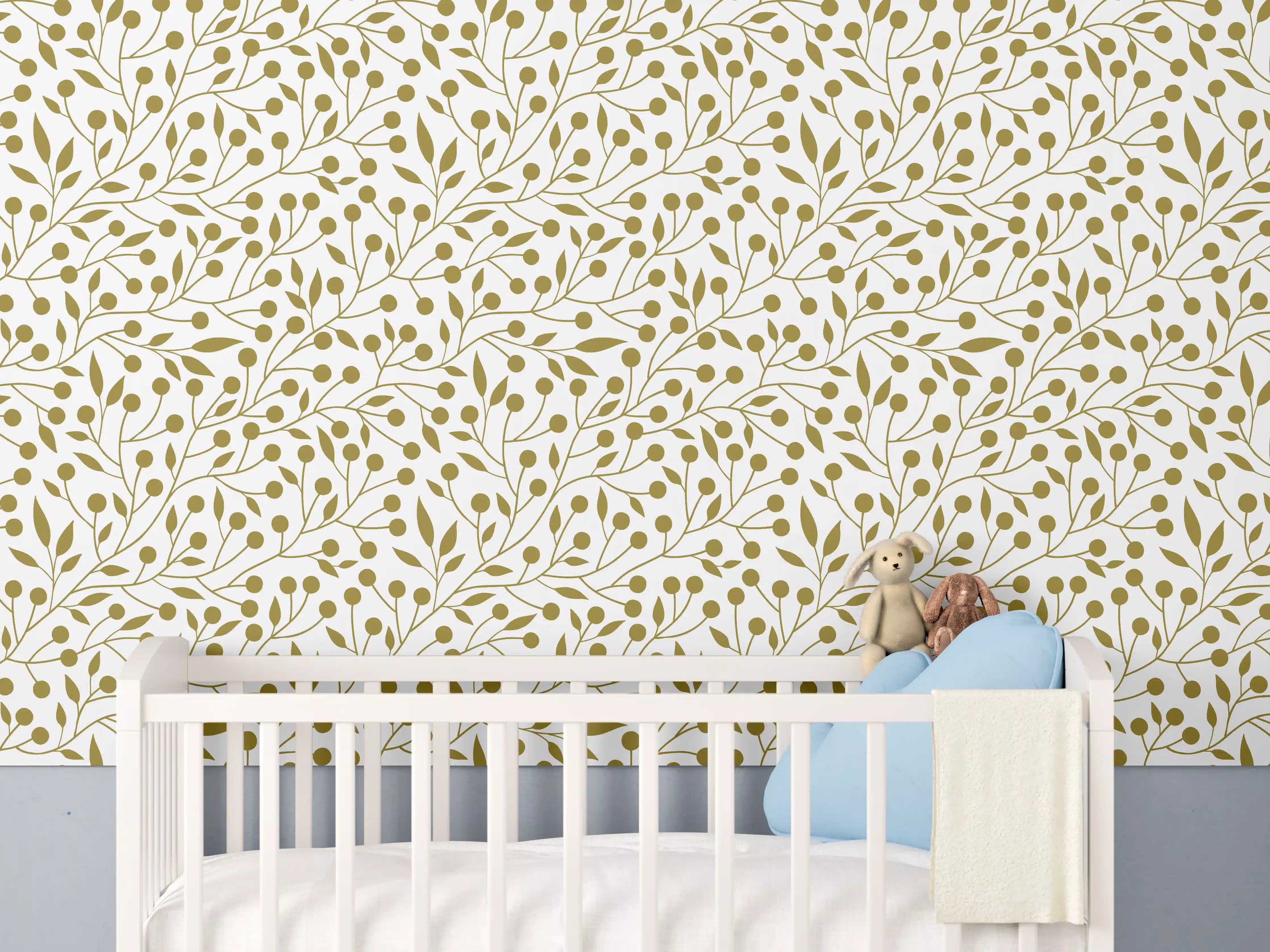 Babyzimmer Wandgestaltung - Zarte goldene Zweige mit kleinen Blättern