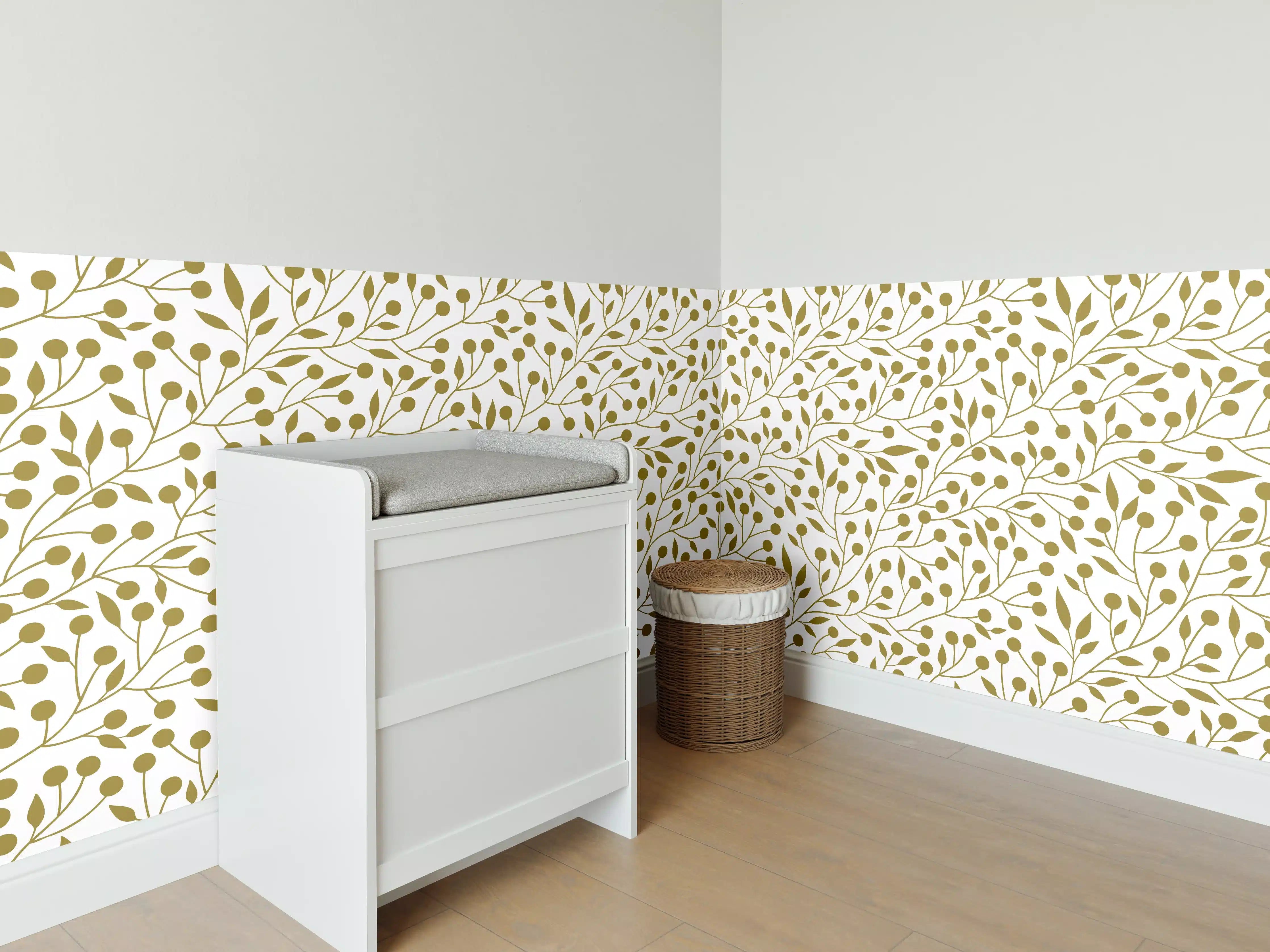 Babyzimmer Wandgestaltung - Zarte goldene Zweige mit kleinen Blättern