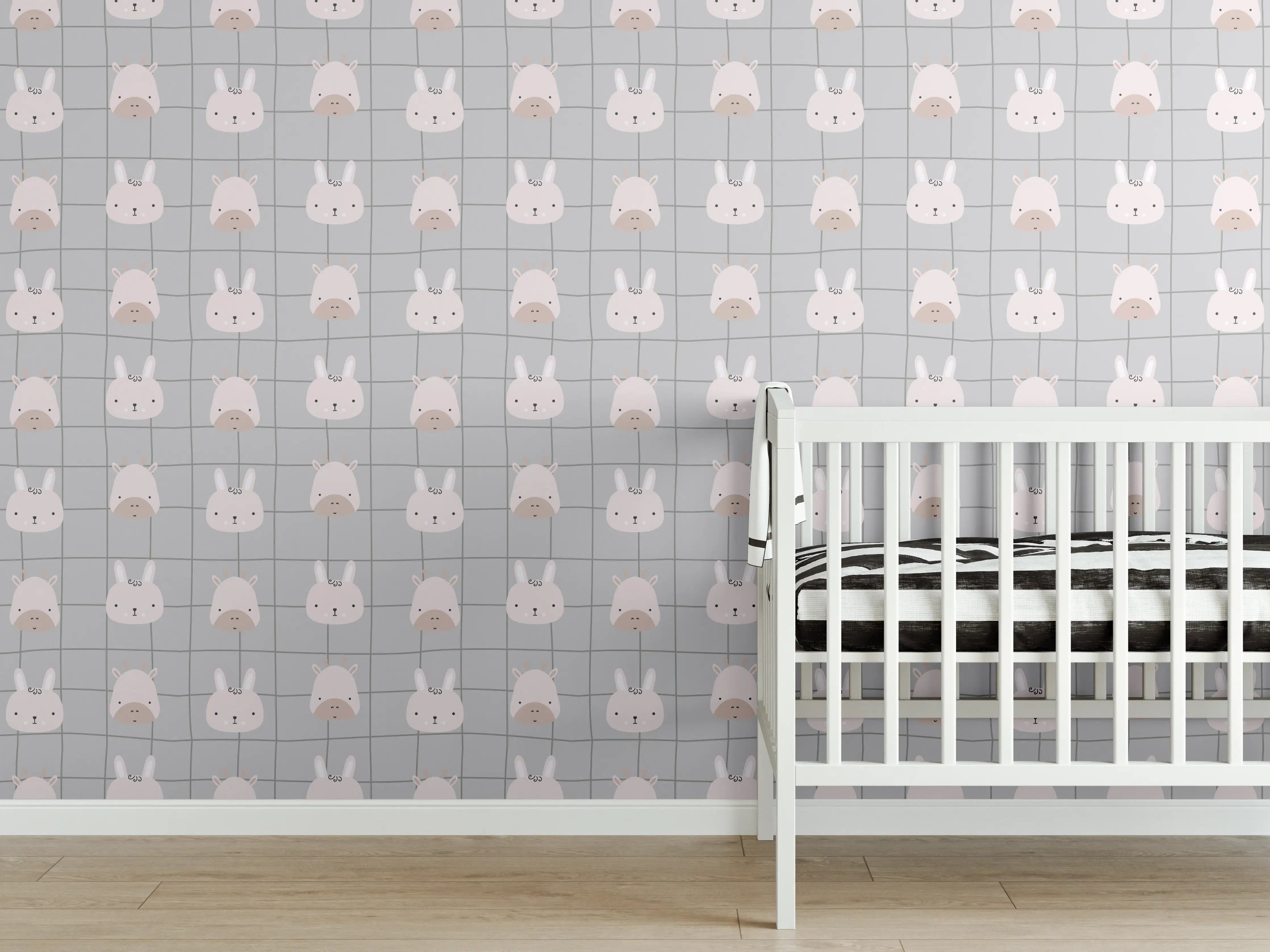 Babyzimmer Wandgestaltung - Zarte pastellfarbene Hasenmuster
