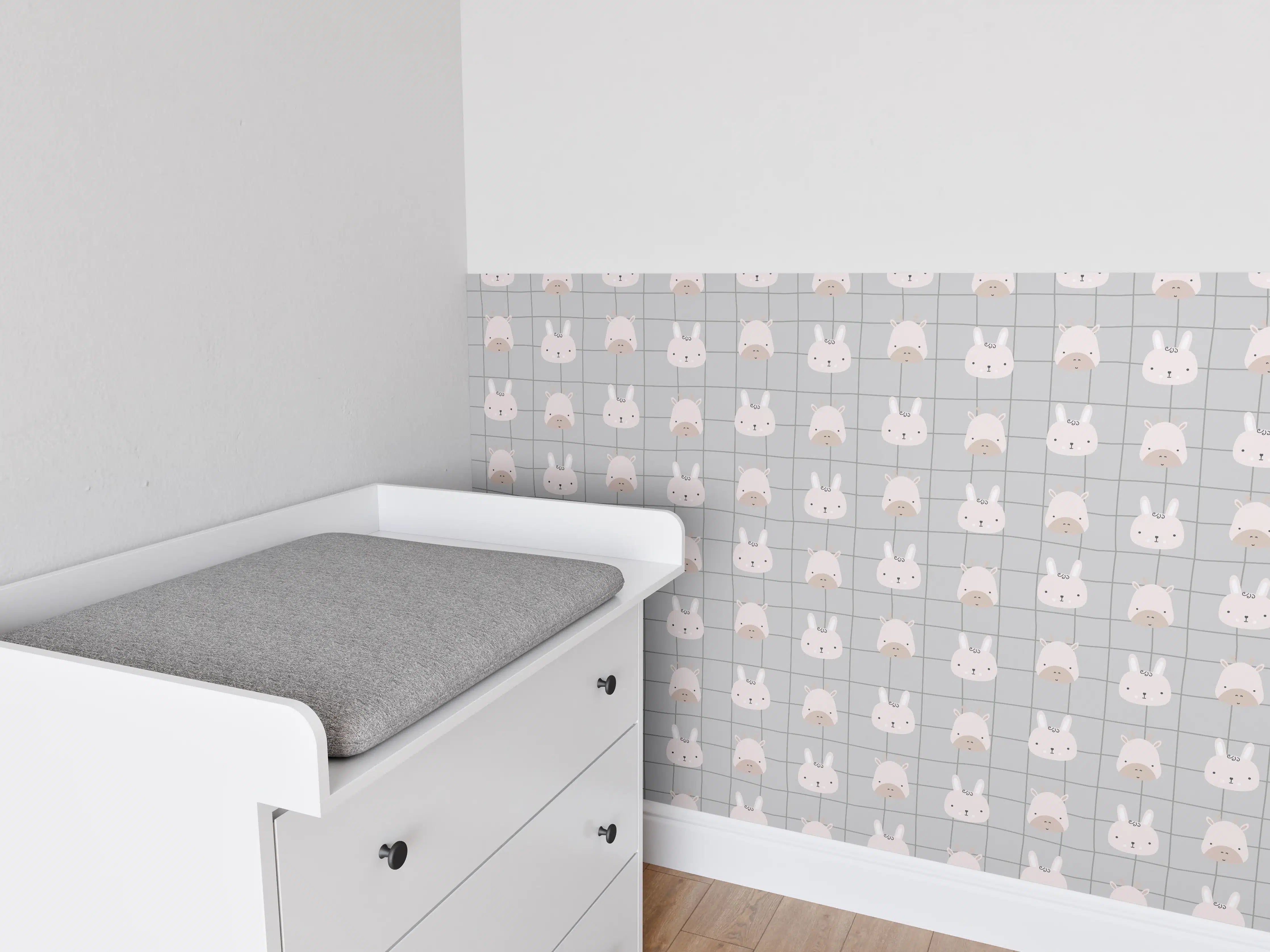 Babyzimmer Wandgestaltung - Zarte pastellfarbene Hasenmuster