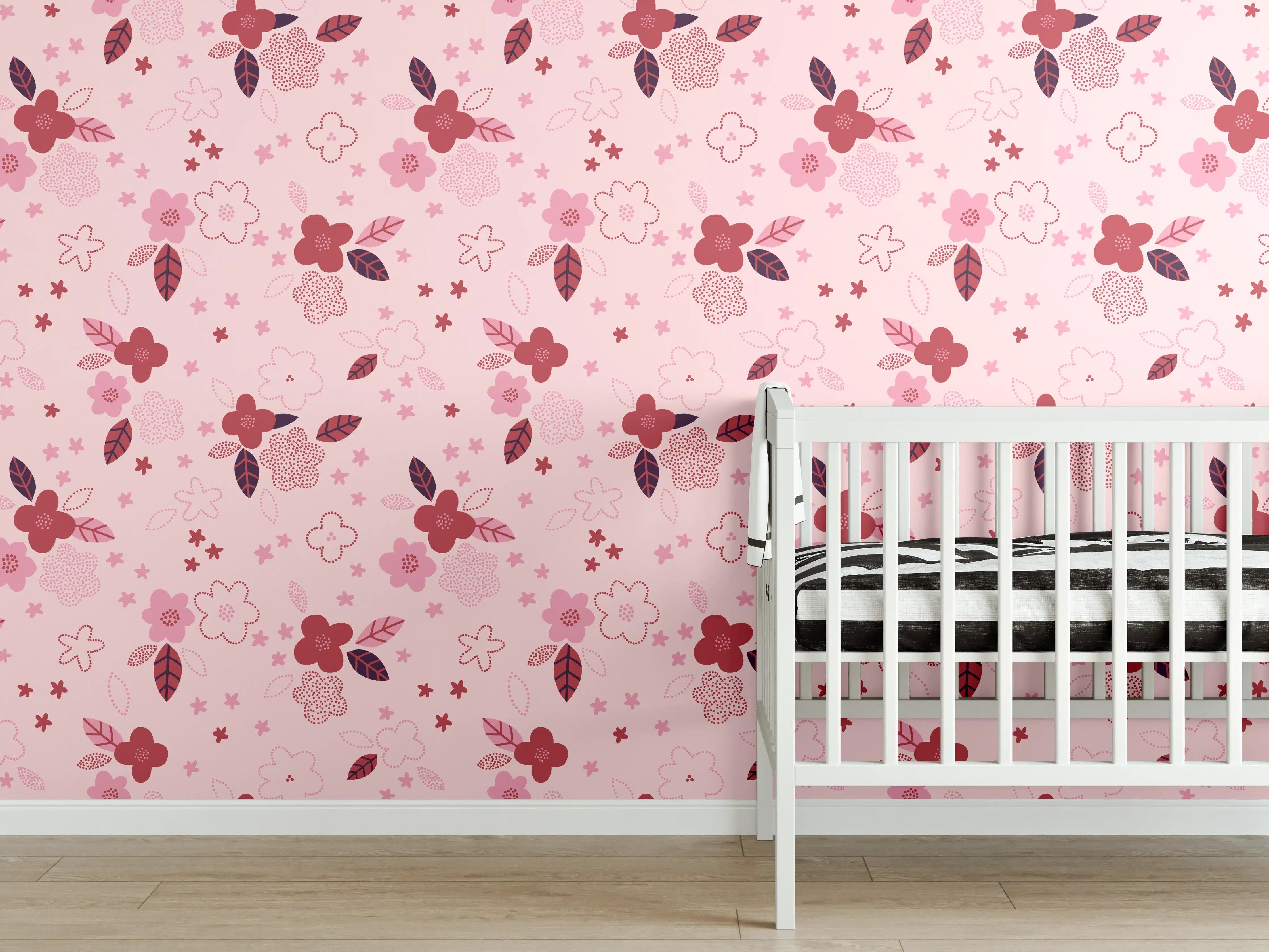Babyzimmer Wandgestaltung - Zarte rosa Schmetterlingsmuster