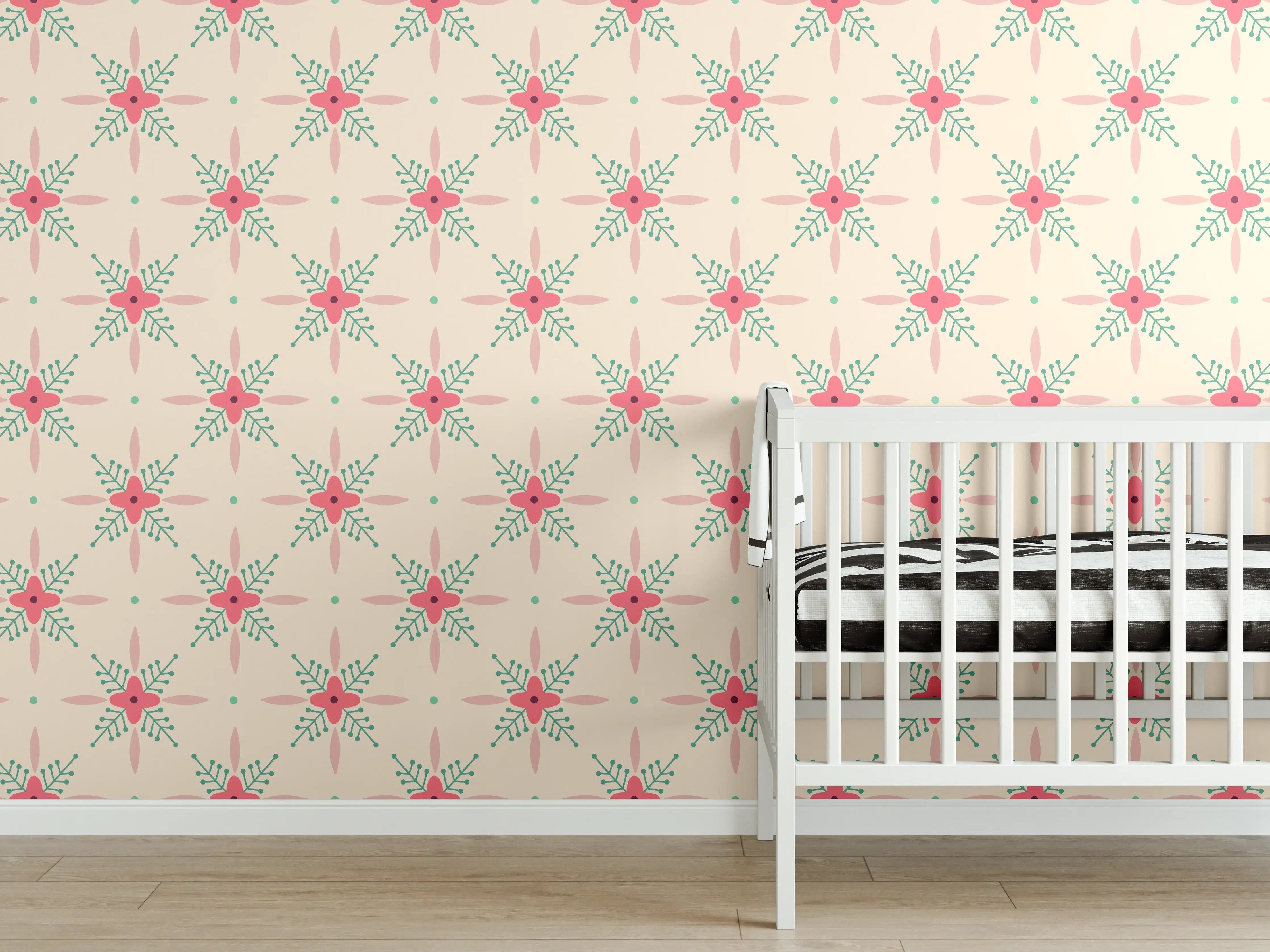 Babyzimmer Wandgestaltung - Zartes Pastellmuster mit Blumenmotiven