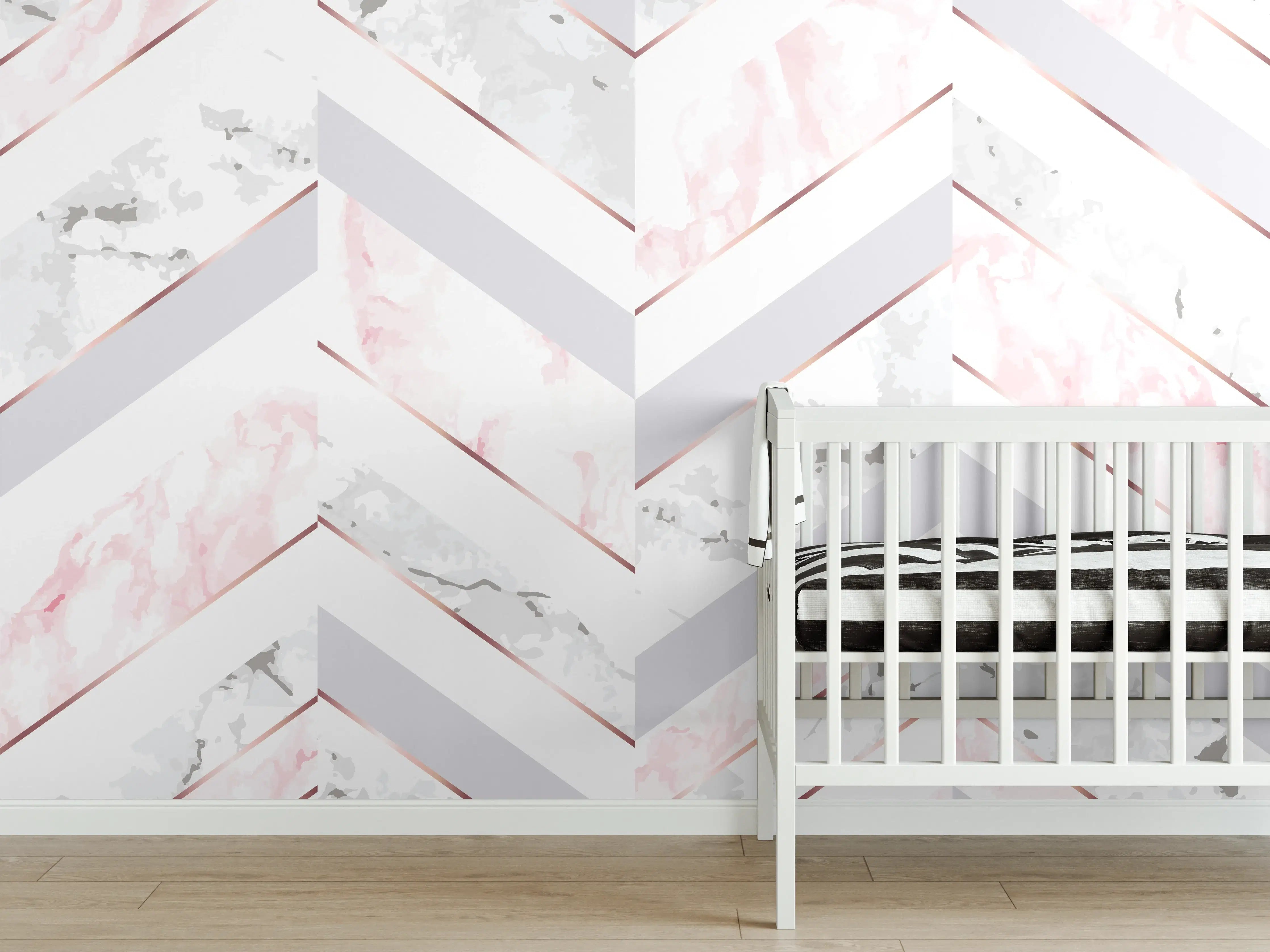 Babyzimmer Wandgestaltung - Zartes Rosa-Weiß Muster