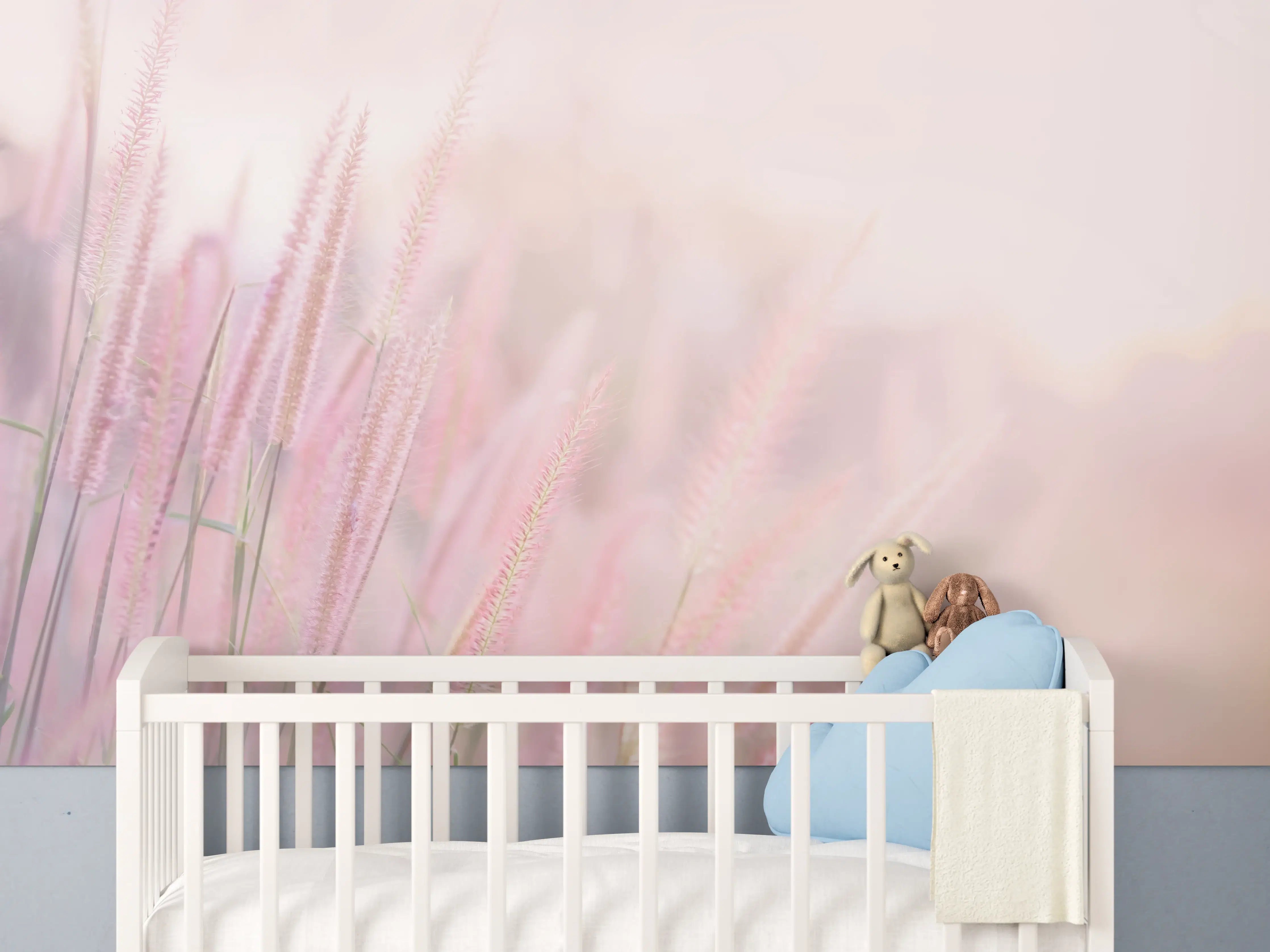 Babyzimmer Wandgestaltung - Zartrosa Gräser Unschärfekulisse