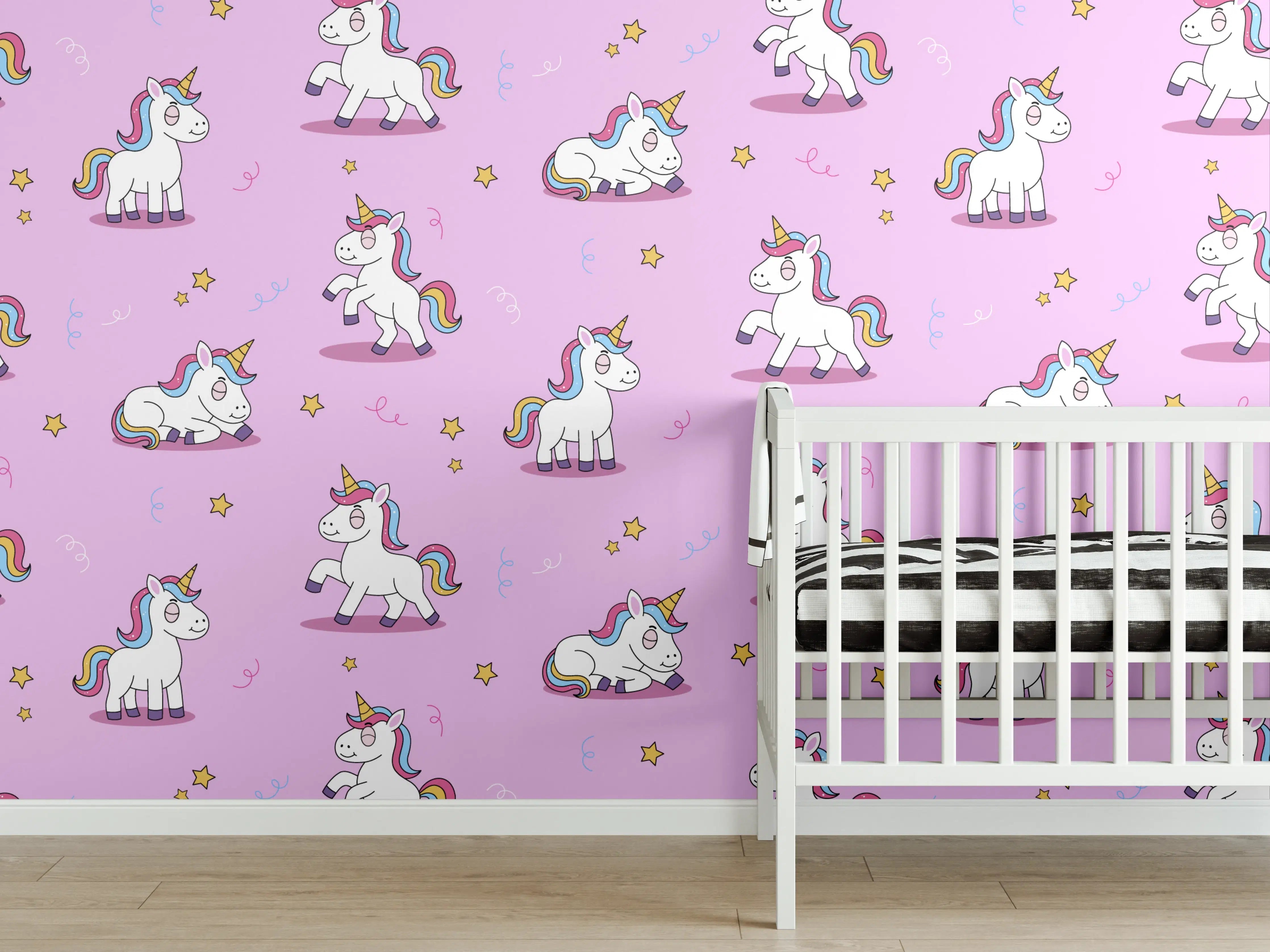 Babyzimmer Wandgestaltung - Zauberhafte Einhorn-Wandtapete in Pastell