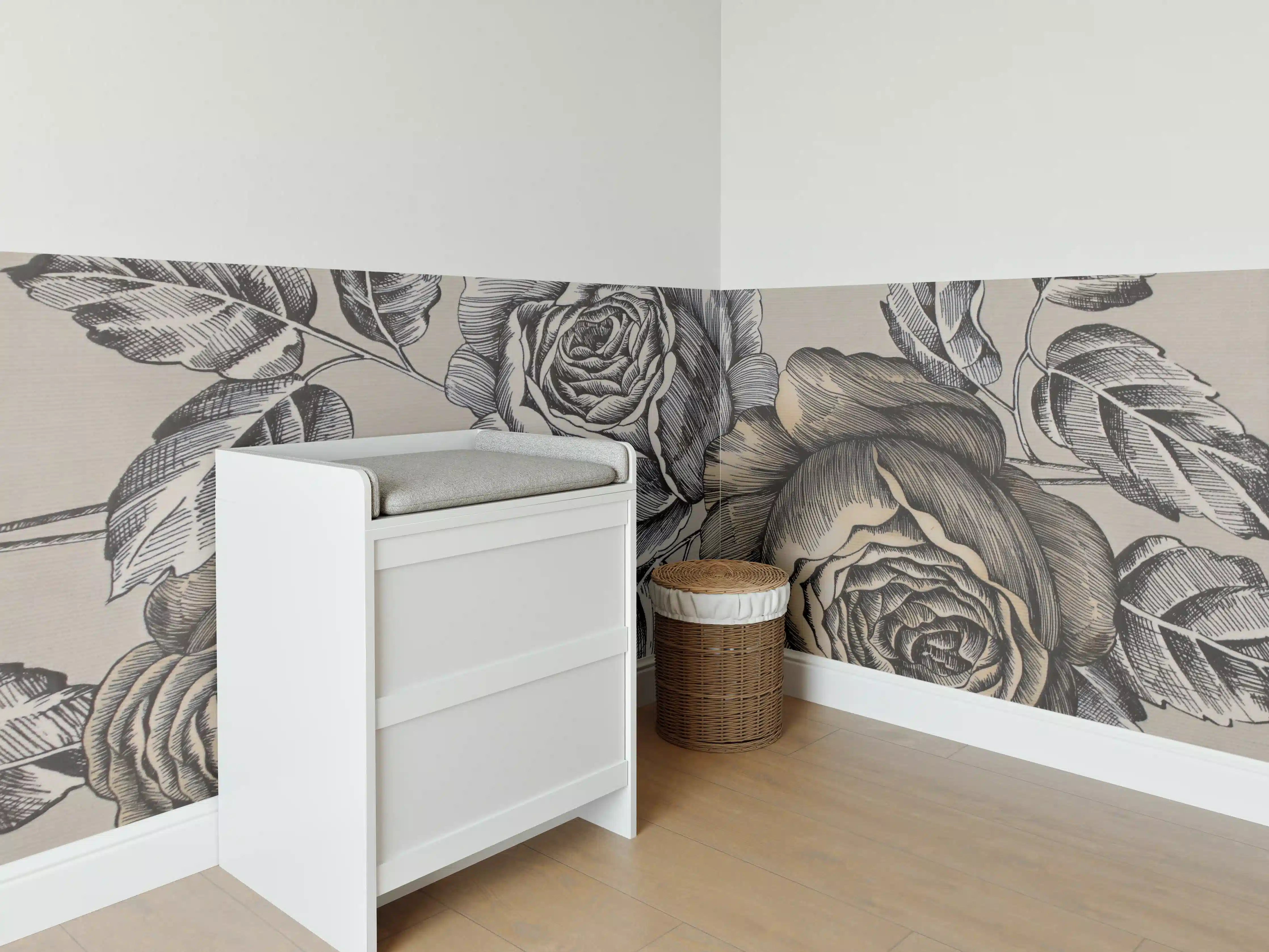 Babyzimmer Wandgestaltung - Zeichnung Monochrome Rosen