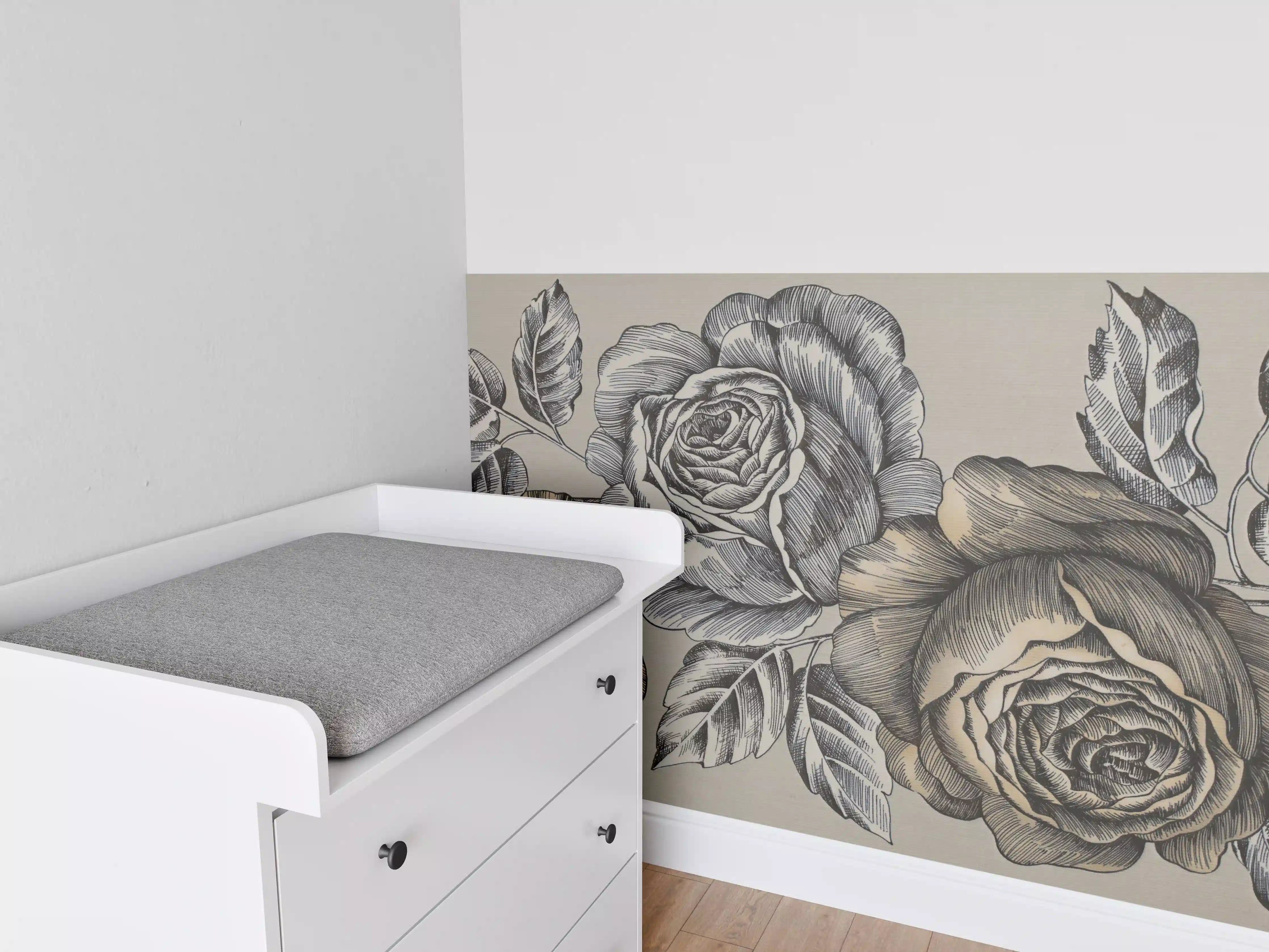 Babyzimmer Wandgestaltung - Zeichnung Monochrome Rosen