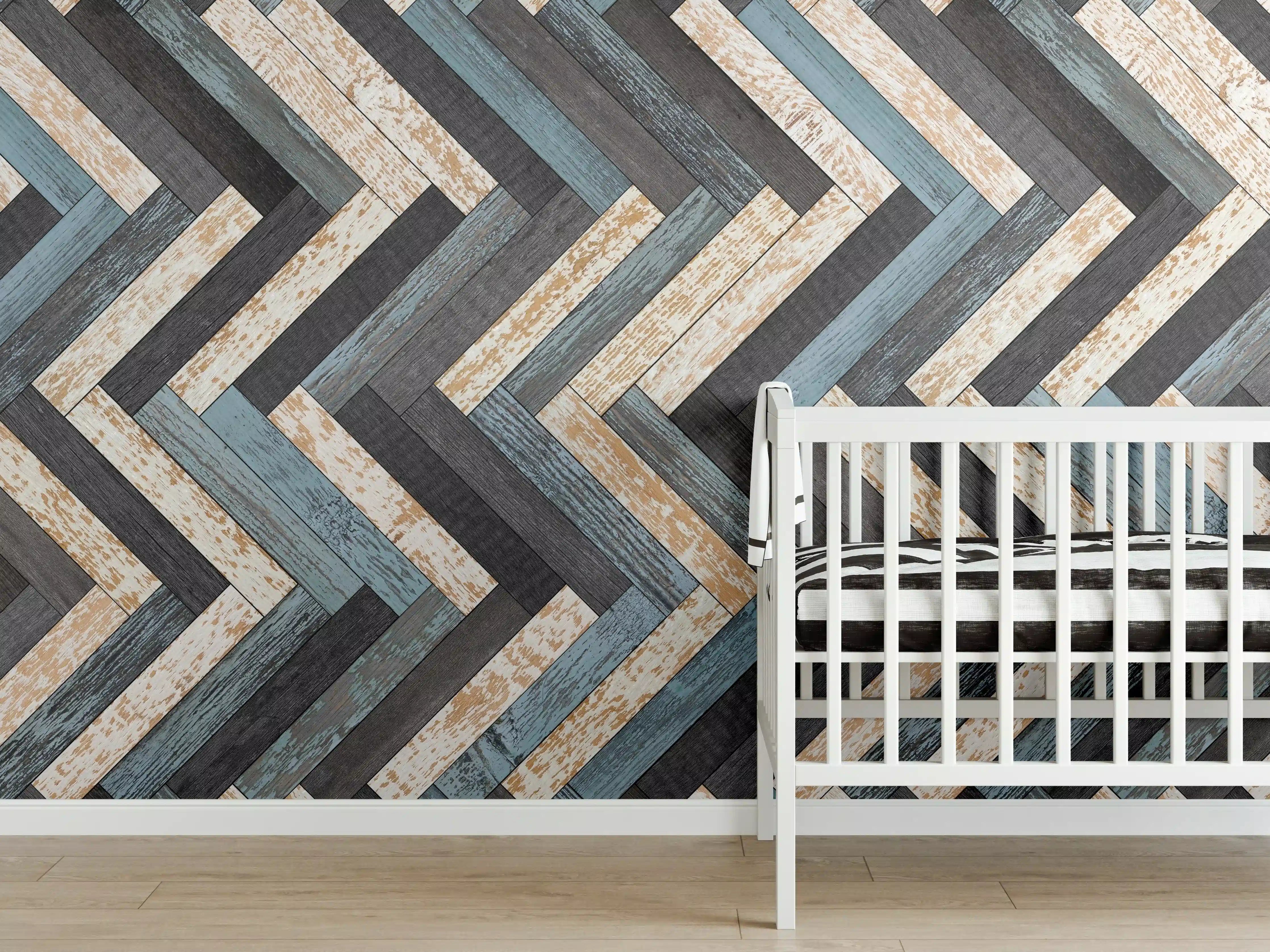 Babyzimmer Wandgestaltung - Zickzackförmige Holztextur