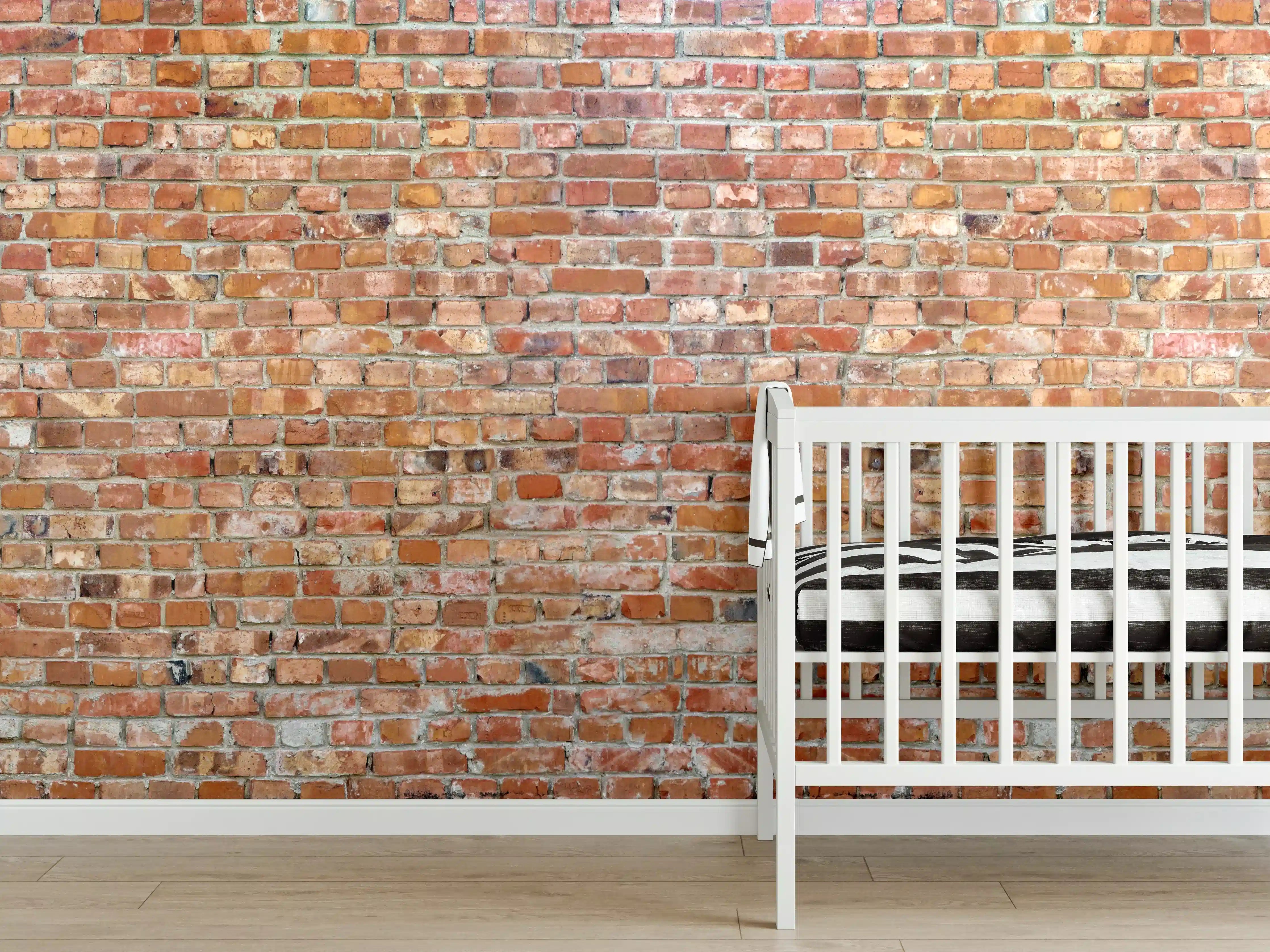 Babyzimmer Wandgestaltung - Ziegelmauer in roter Farbe