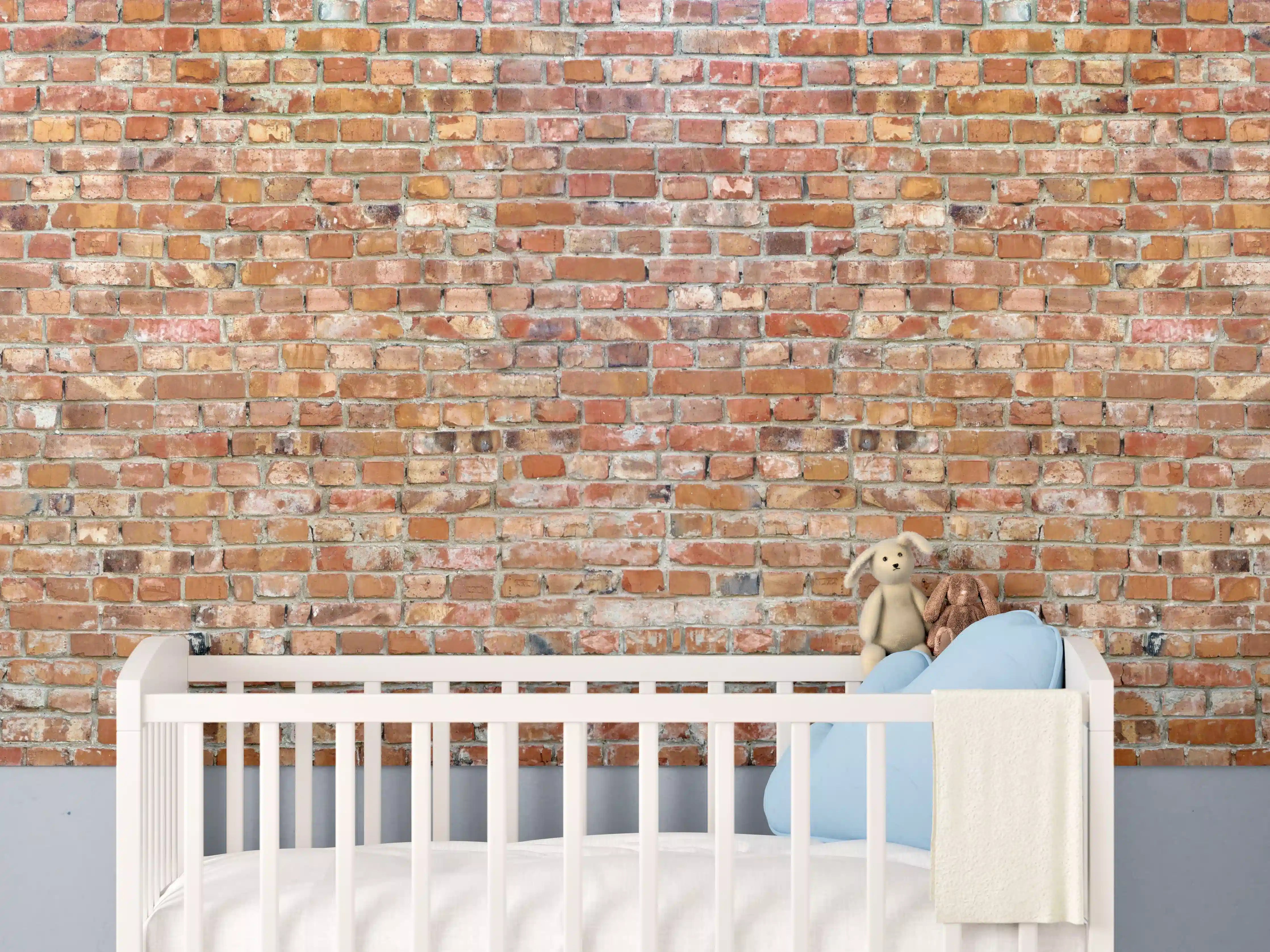Babyzimmer Wandgestaltung - Ziegelmauer in roter Farbe