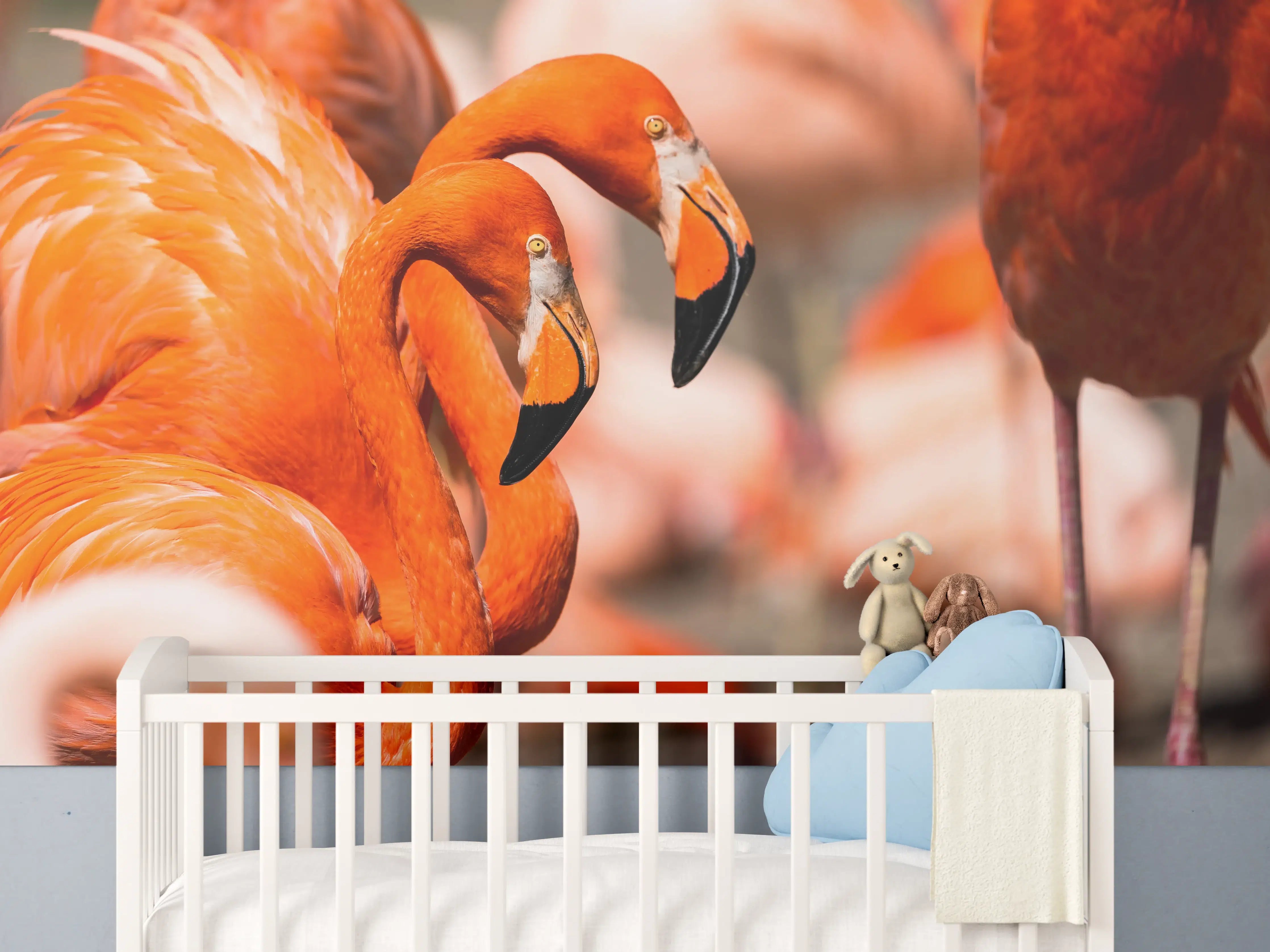 Babyzimmer Wandgestaltung - Zwei Flamingos in der Herde