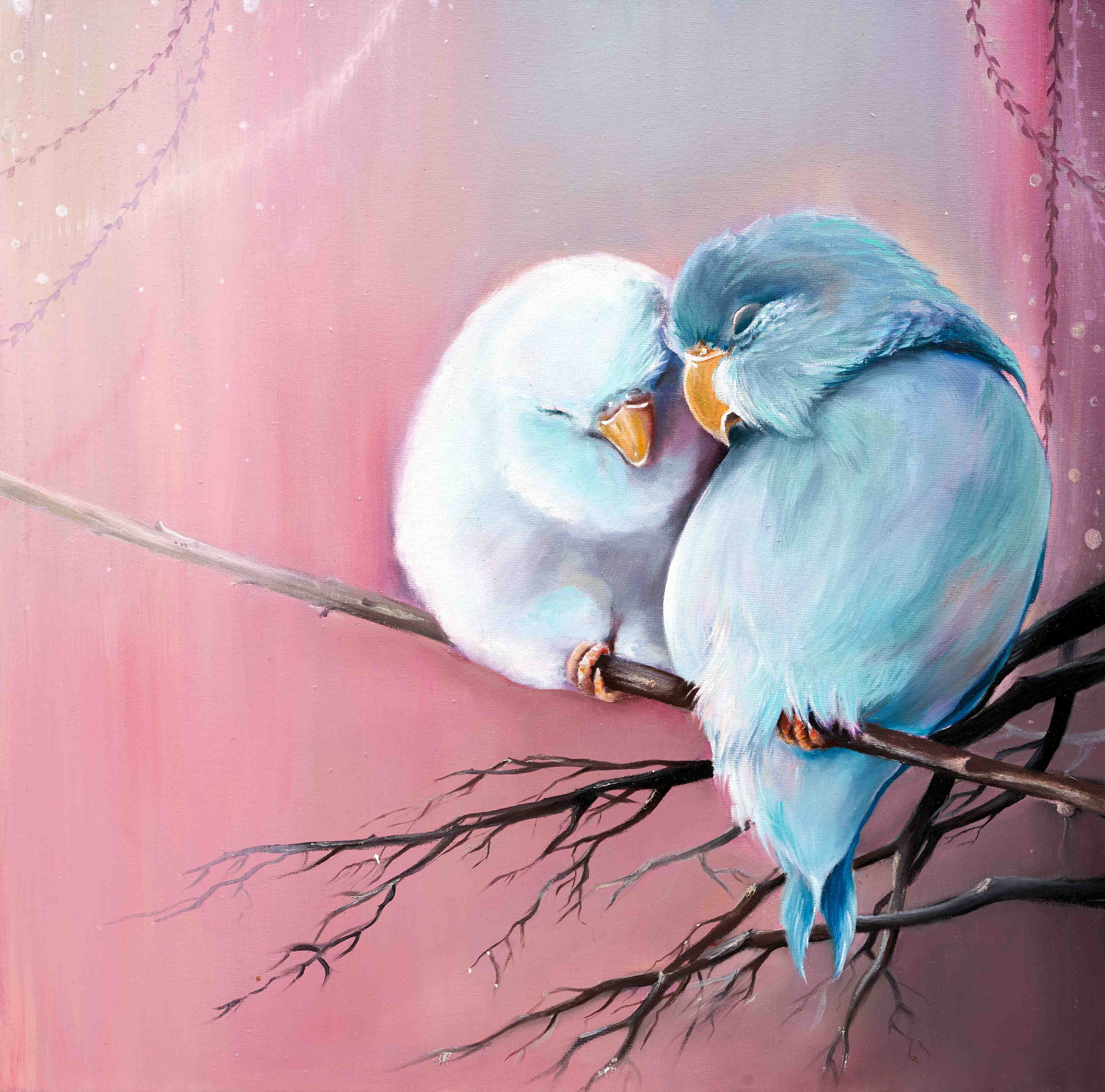 Babyzimmer Wandgestaltung-Zweisamkeit der Vögel in zarten Pastelltönen