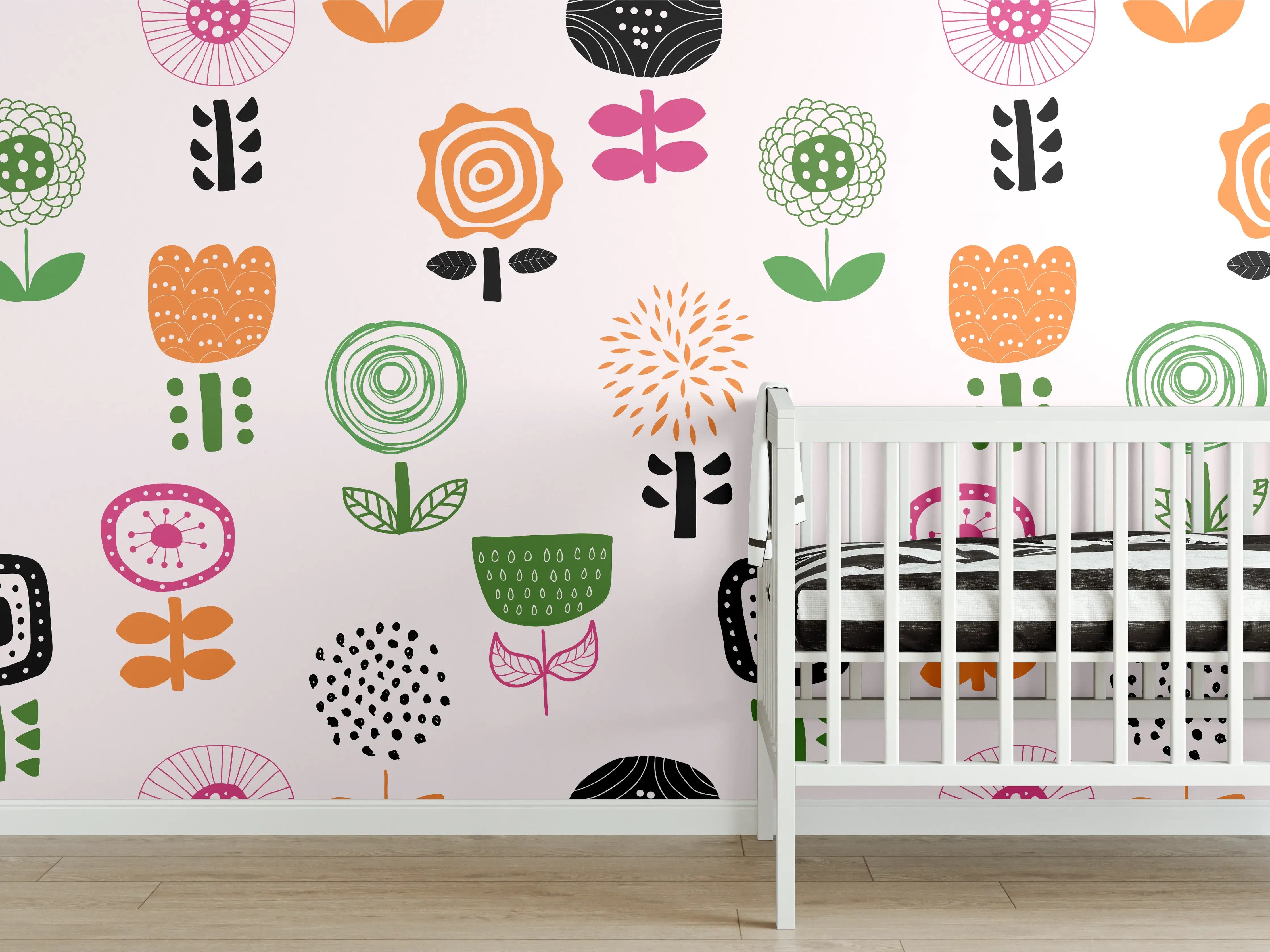 Babyzimmer Wandgestaltung - "Blumige Tapete in Weiß und Grau - Bunte florale Muster für jede Wand"