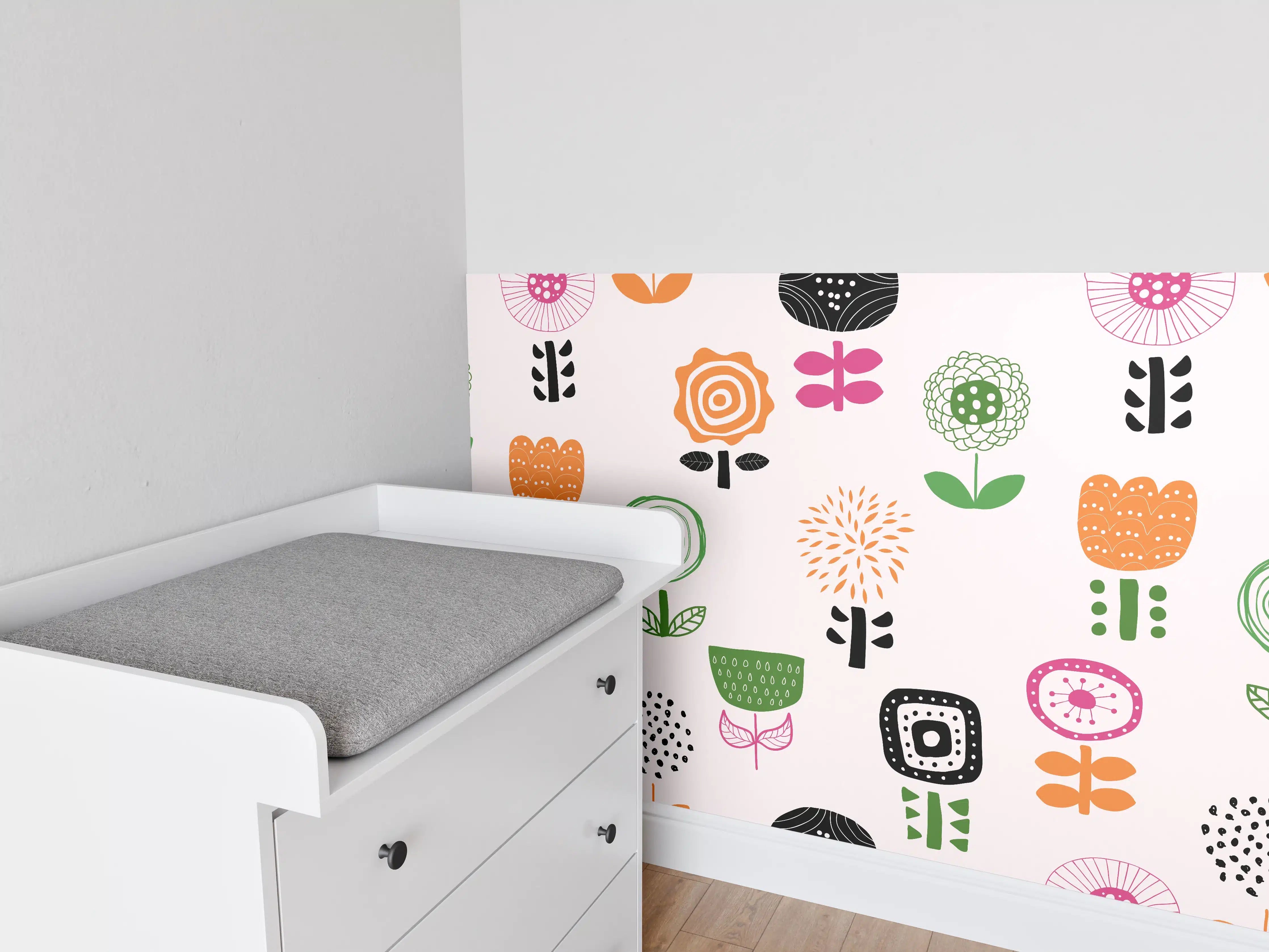Babyzimmer Wandgestaltung - "Blumige Tapete in Weiß und Grau - Bunte florale Muster für jede Wand"