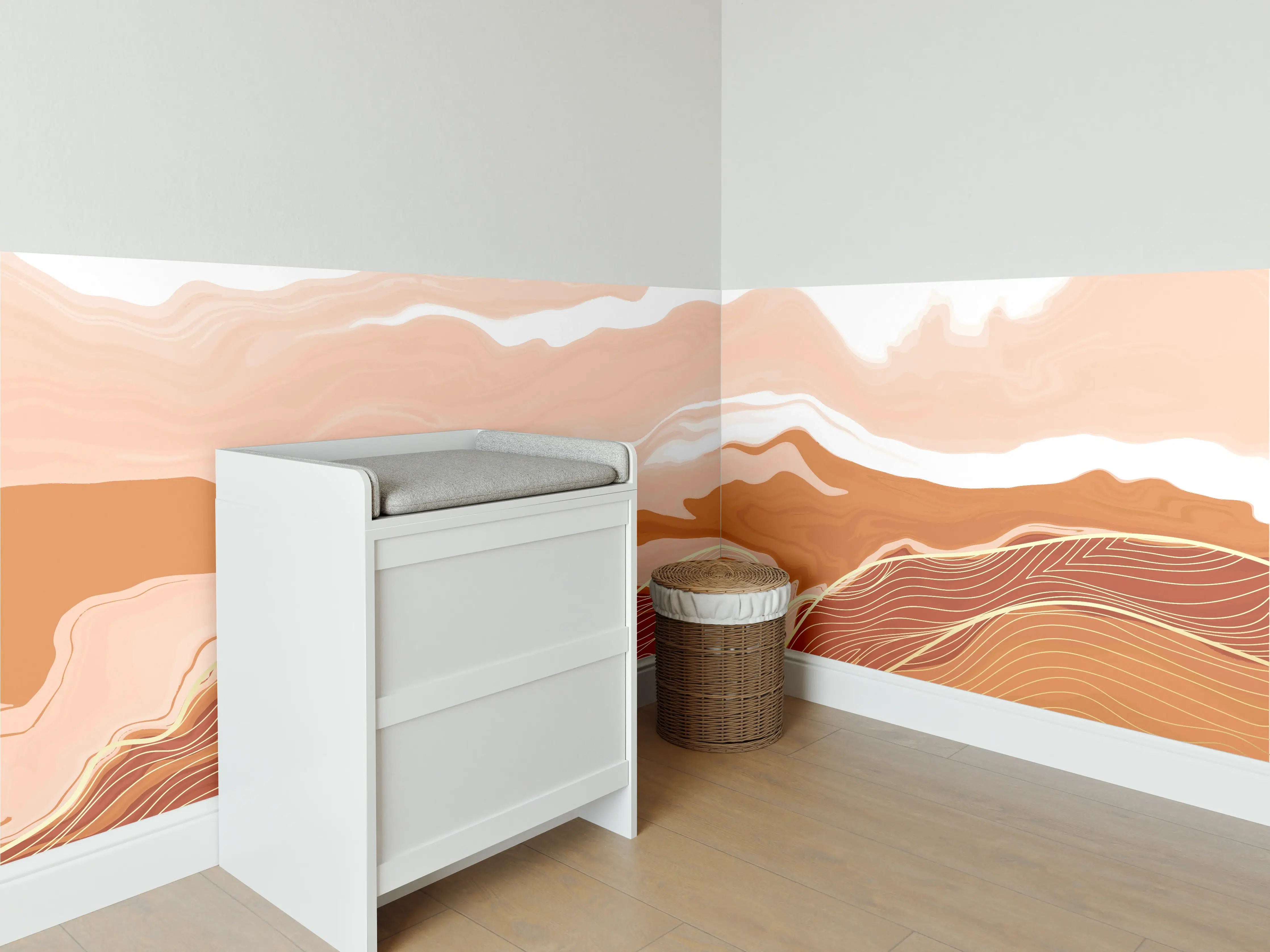 Babyzimmer Wandgestaltung - "Feine Grautöne in abstrakter Erdlinienkunst"