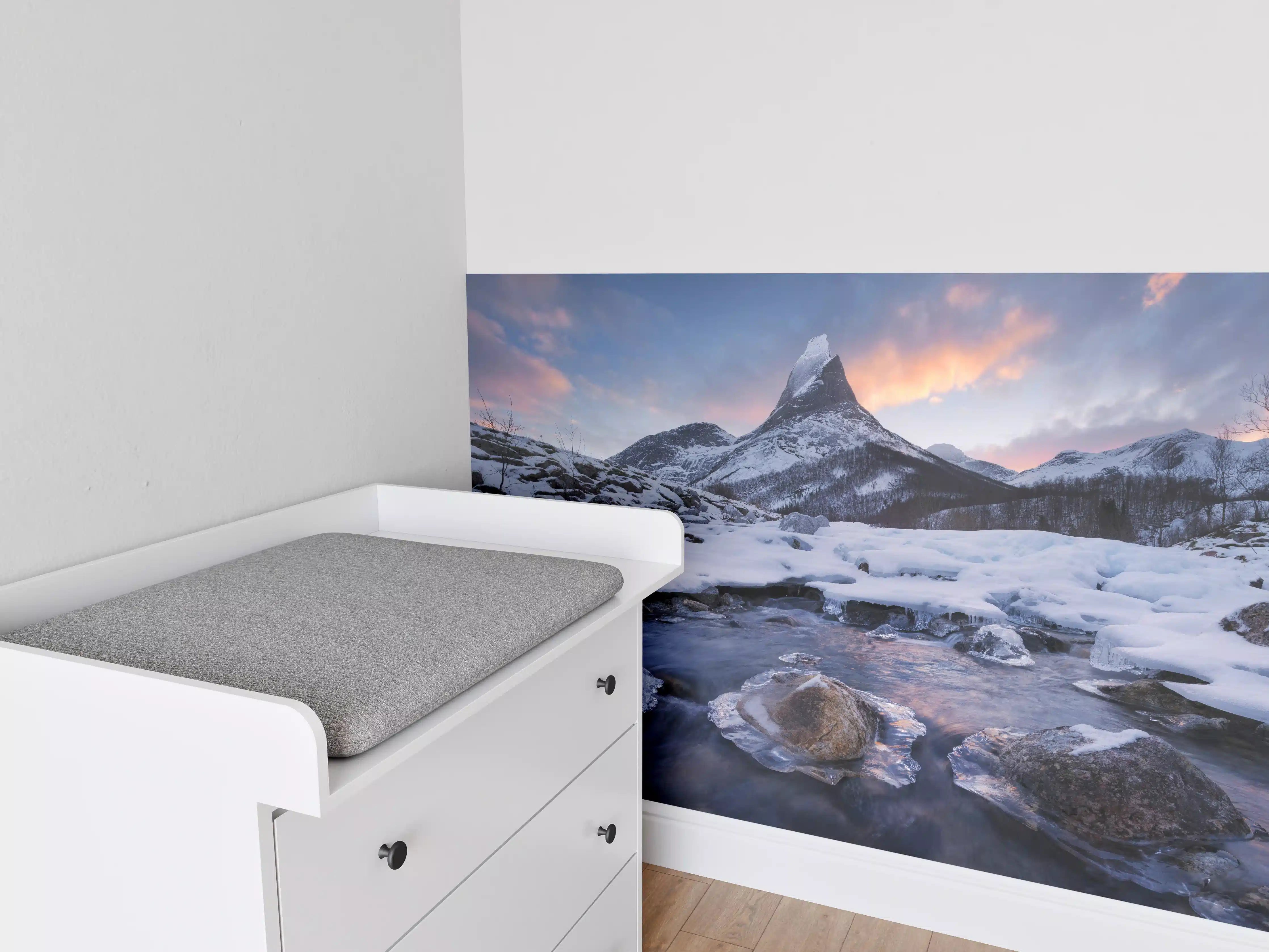 Babyzimmer Wandgestaltung - "Moderne Grau-Weiße Marmorstruktur - Wandbild Kunstdruck"
