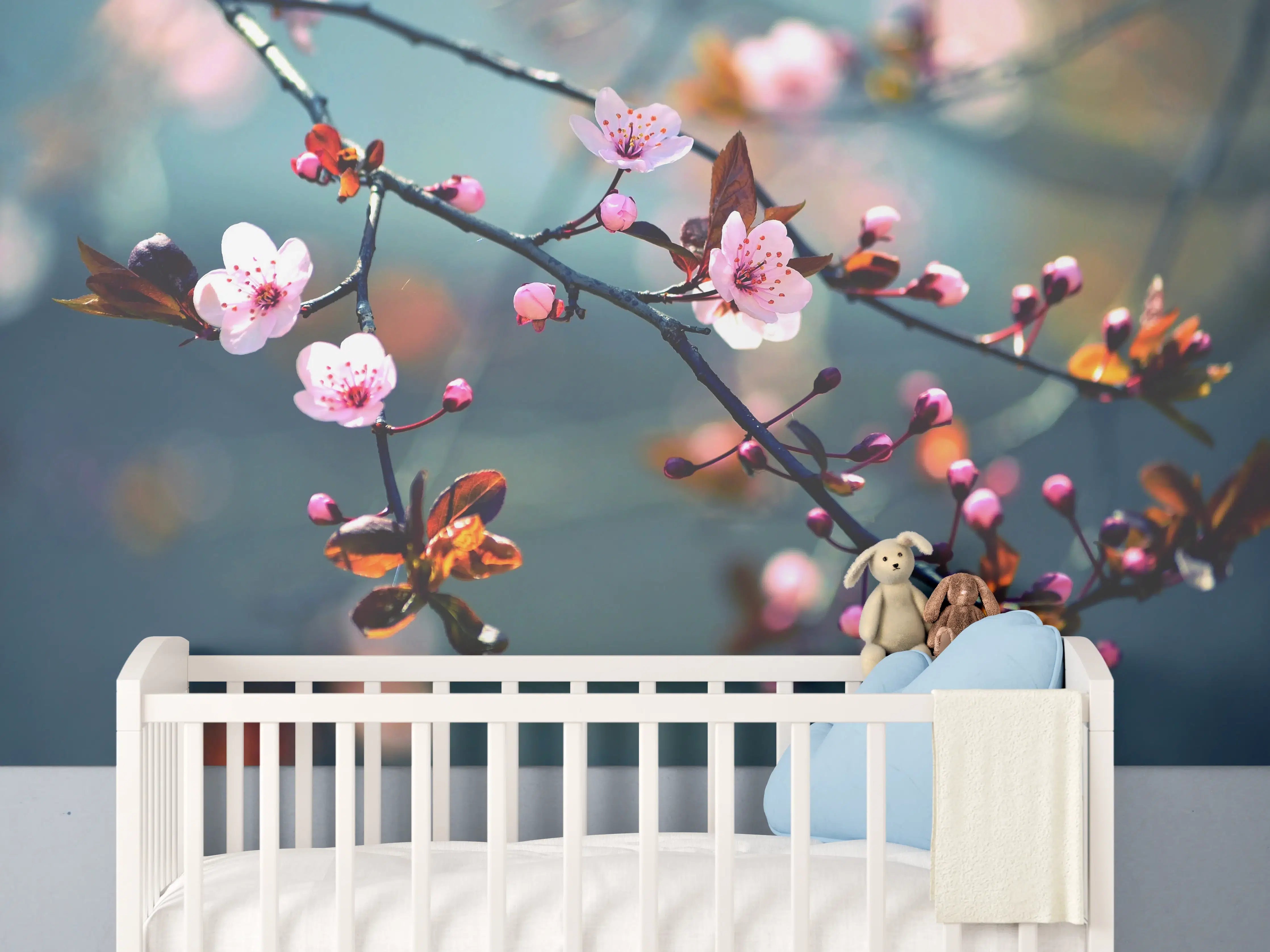 Babyzimmer Wandgestaltung - blühender japanischer Kirchblütenbaum