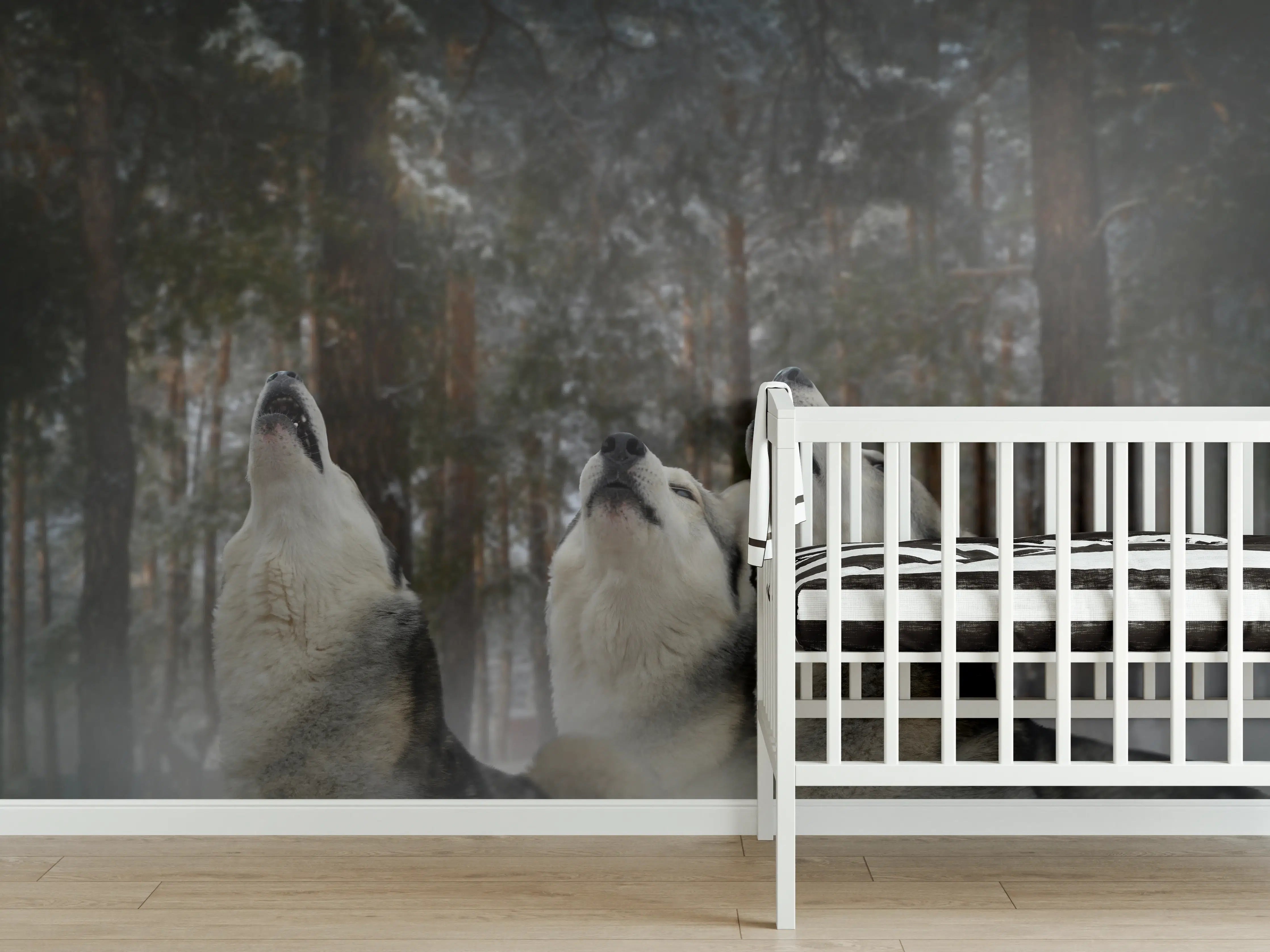 Babyzimmer Wandgestaltung - drei heulende Wölfe