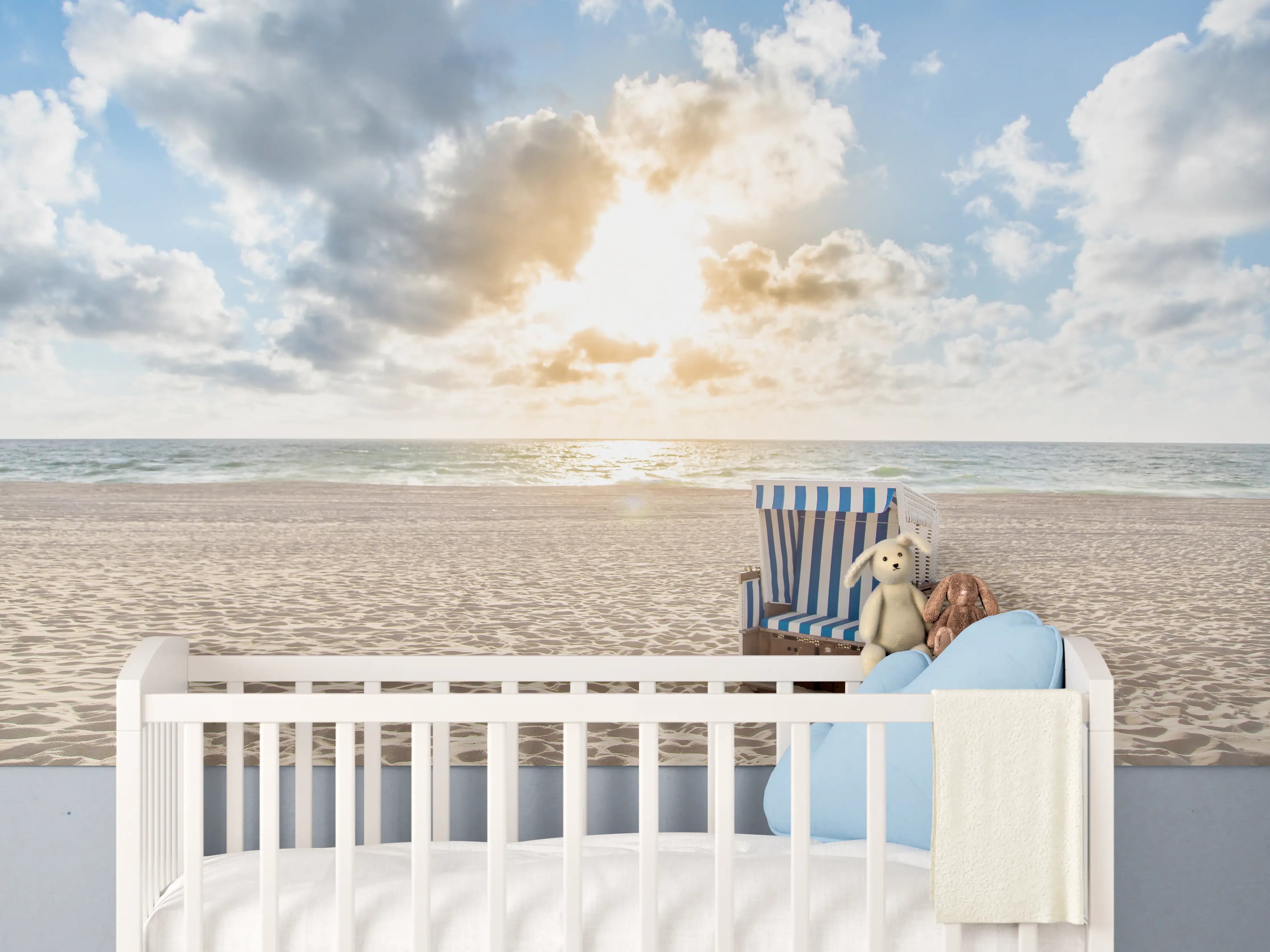 Babyzimmer Wandgestaltung - einzelner Strandkorb an der Nordsee