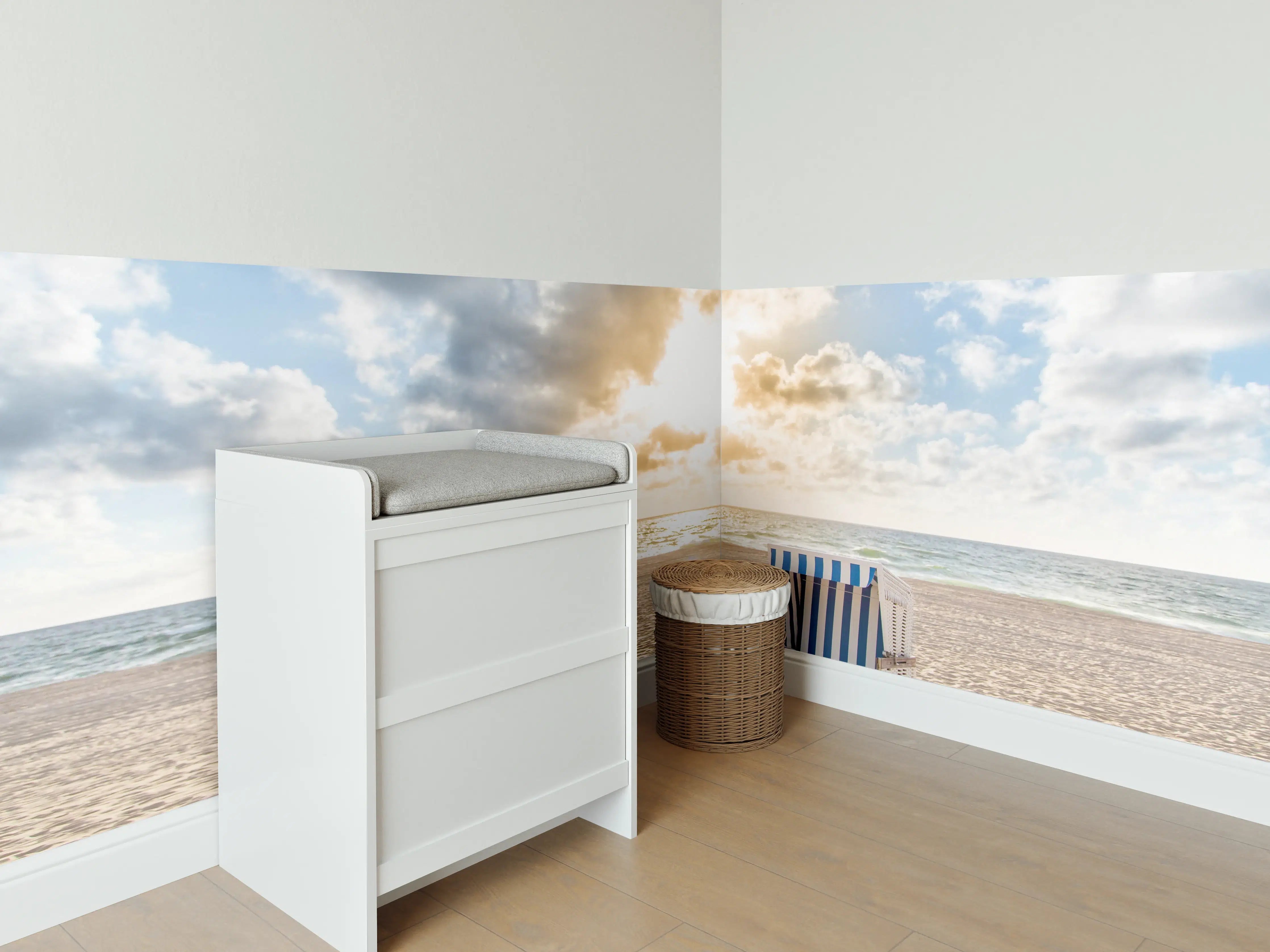 Babyzimmer Wandgestaltung - einzelner Strandkorb an der Nordsee