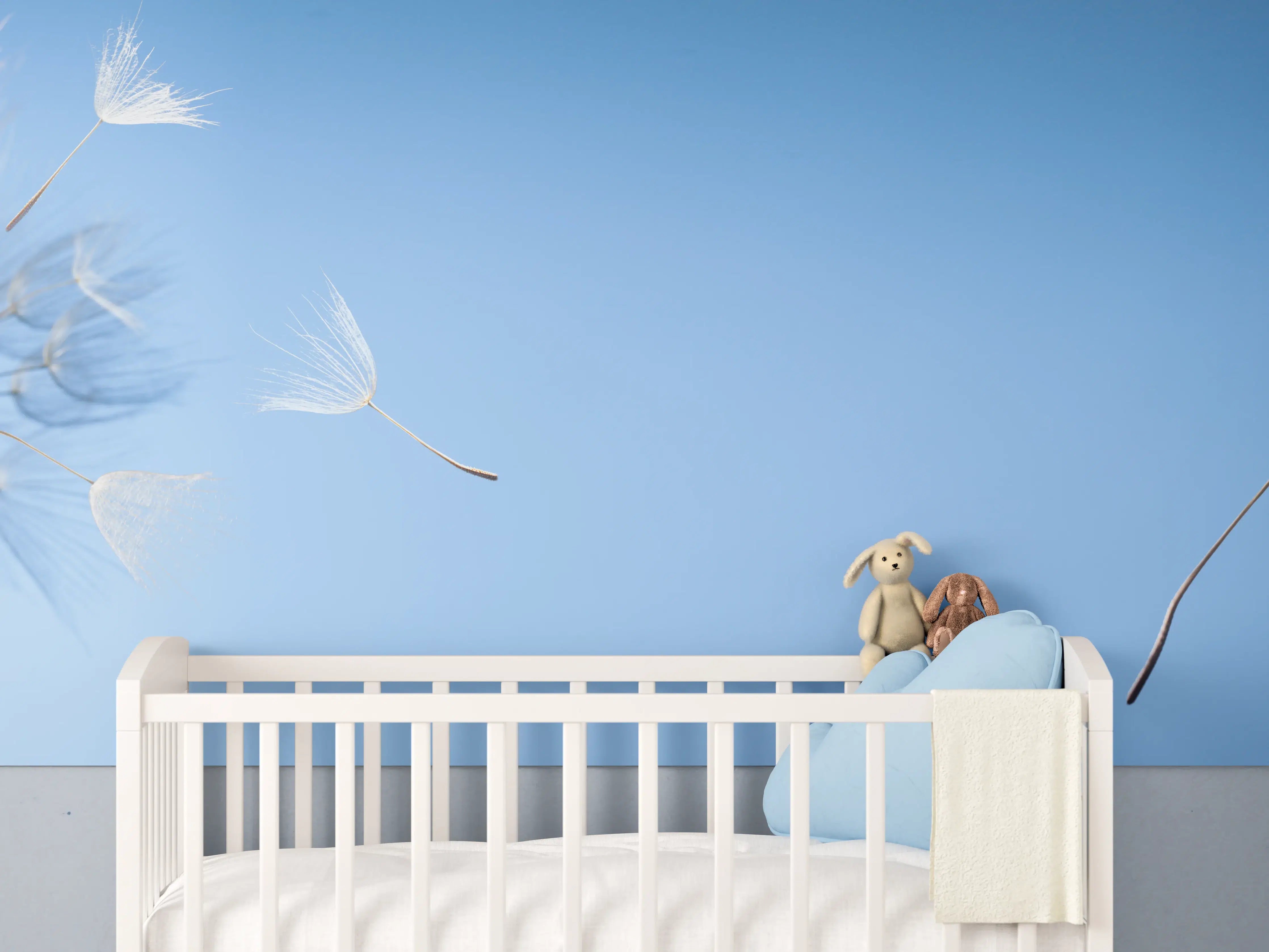 Babyzimmer Wandgestaltung - fliegende Löwenzahnsamen im Wind