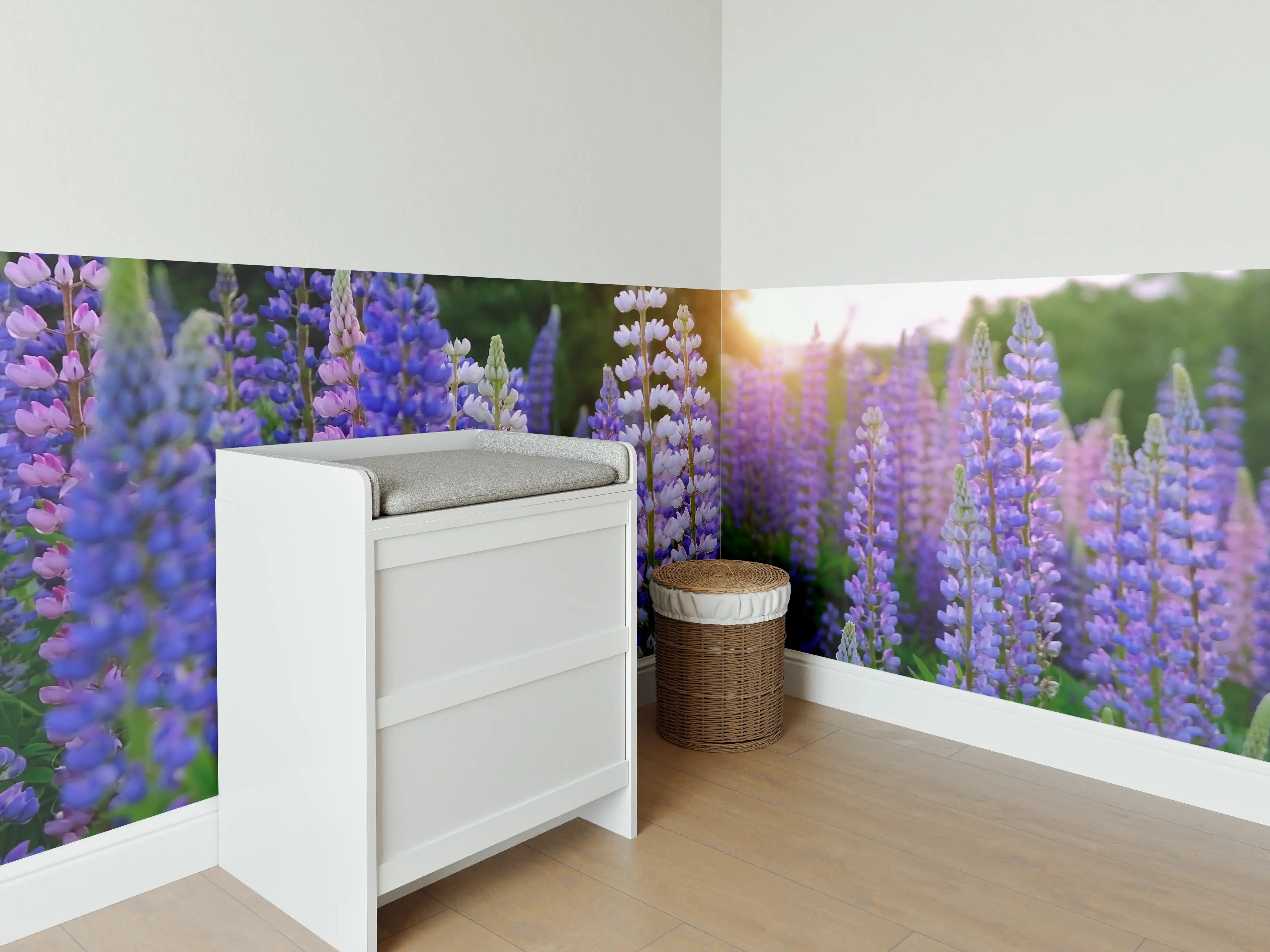 Babyzimmer Wandgestaltung - lila-rosa Lupine Blumen