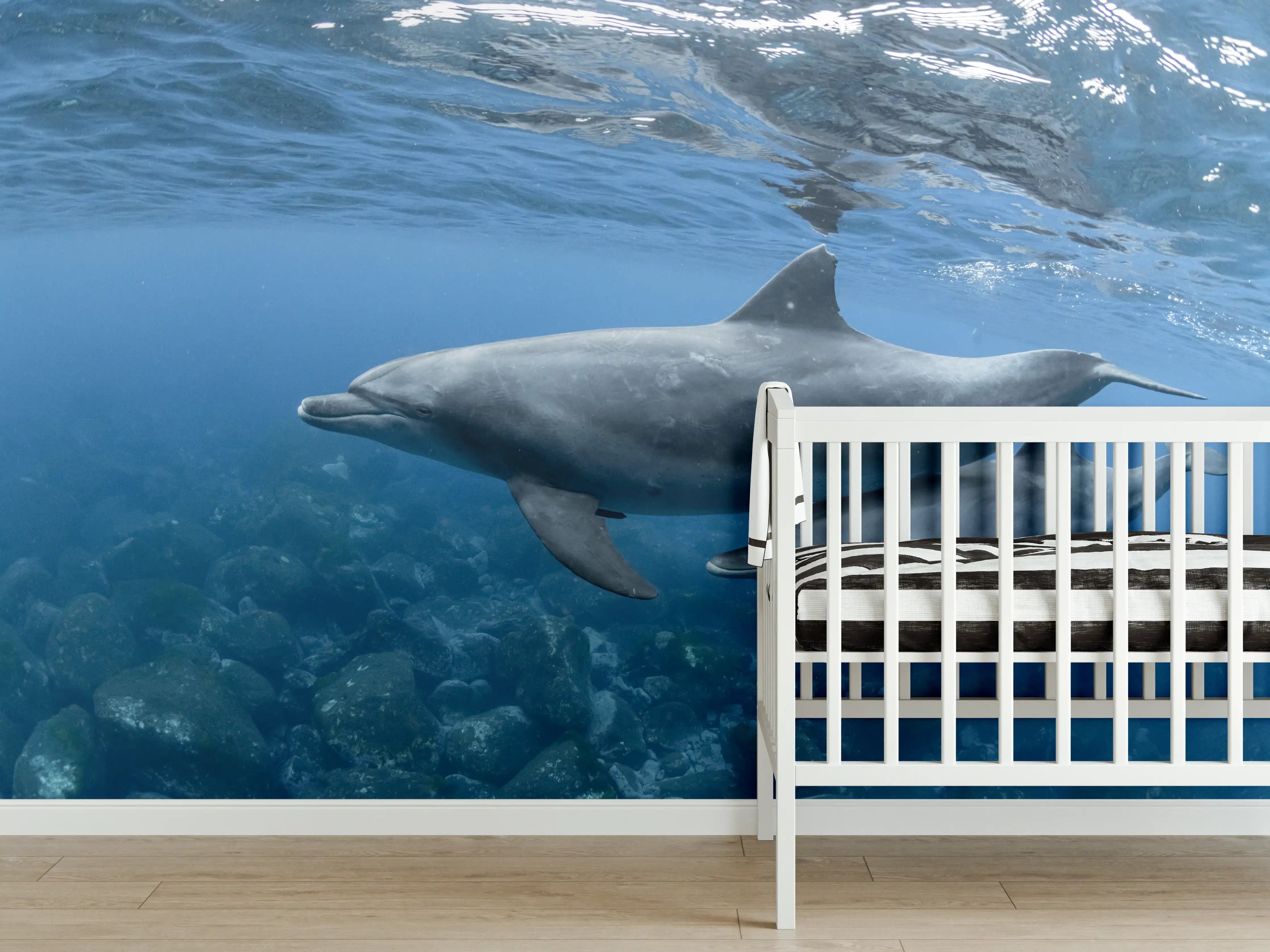 Babyzimmer Wandgestaltung - niedliche Delfin-Familie