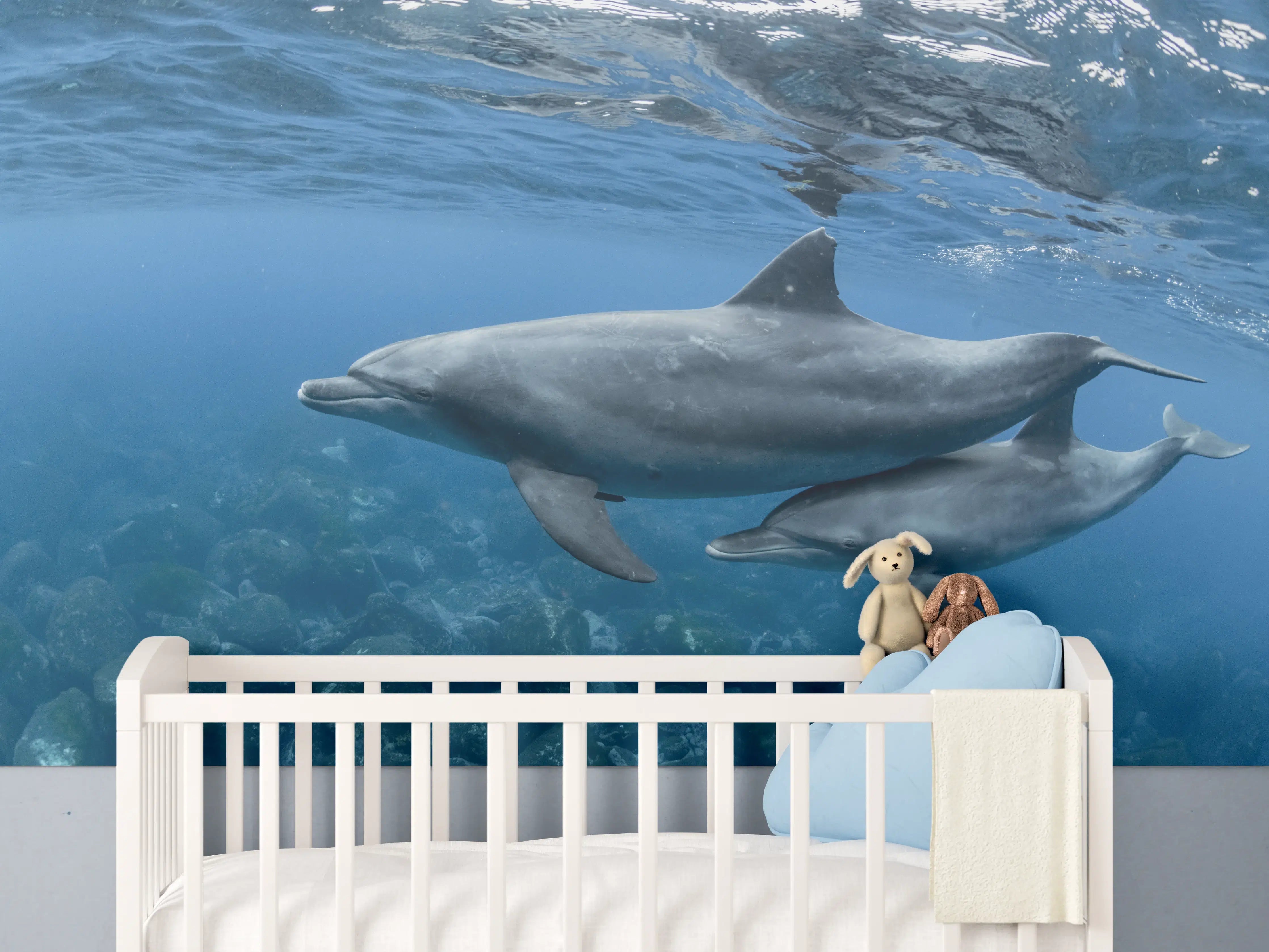 Babyzimmer Wandgestaltung - niedliche Delfin-Familie