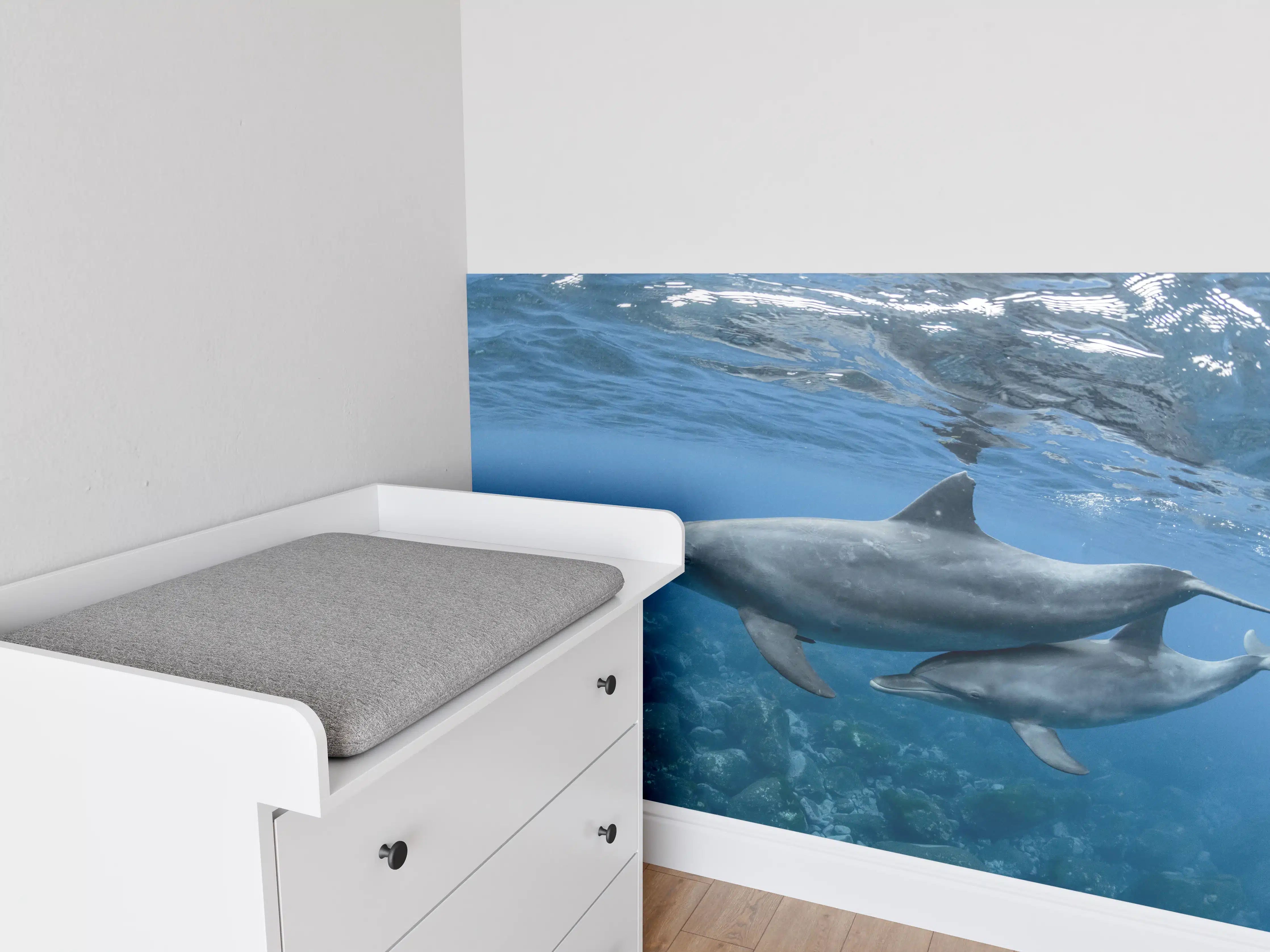 Babyzimmer Wandgestaltung - niedliche Delfin-Familie