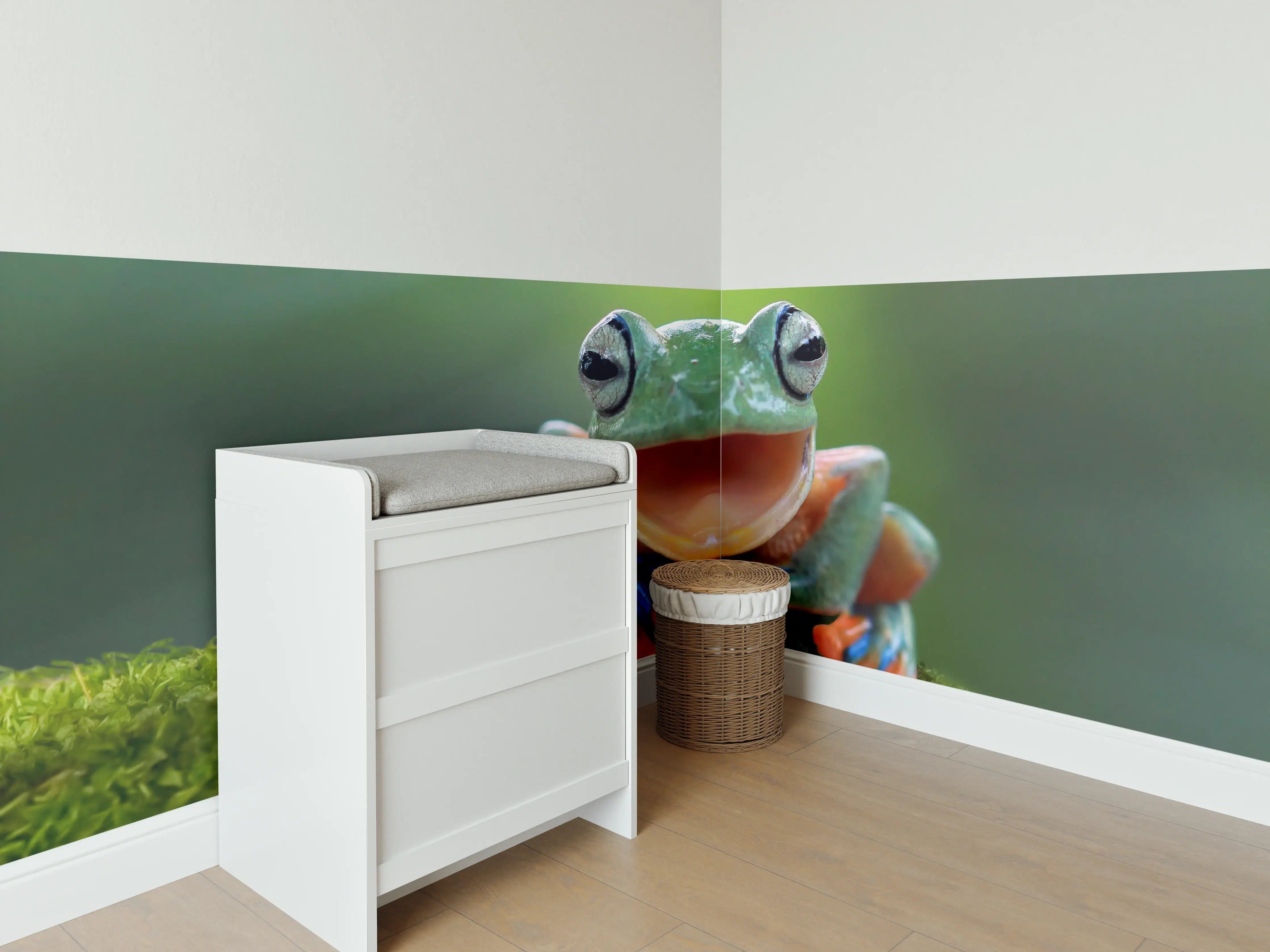 Babyzimmer Wandgestaltung - niedlicher Laubfrosch in Nahaufnahme